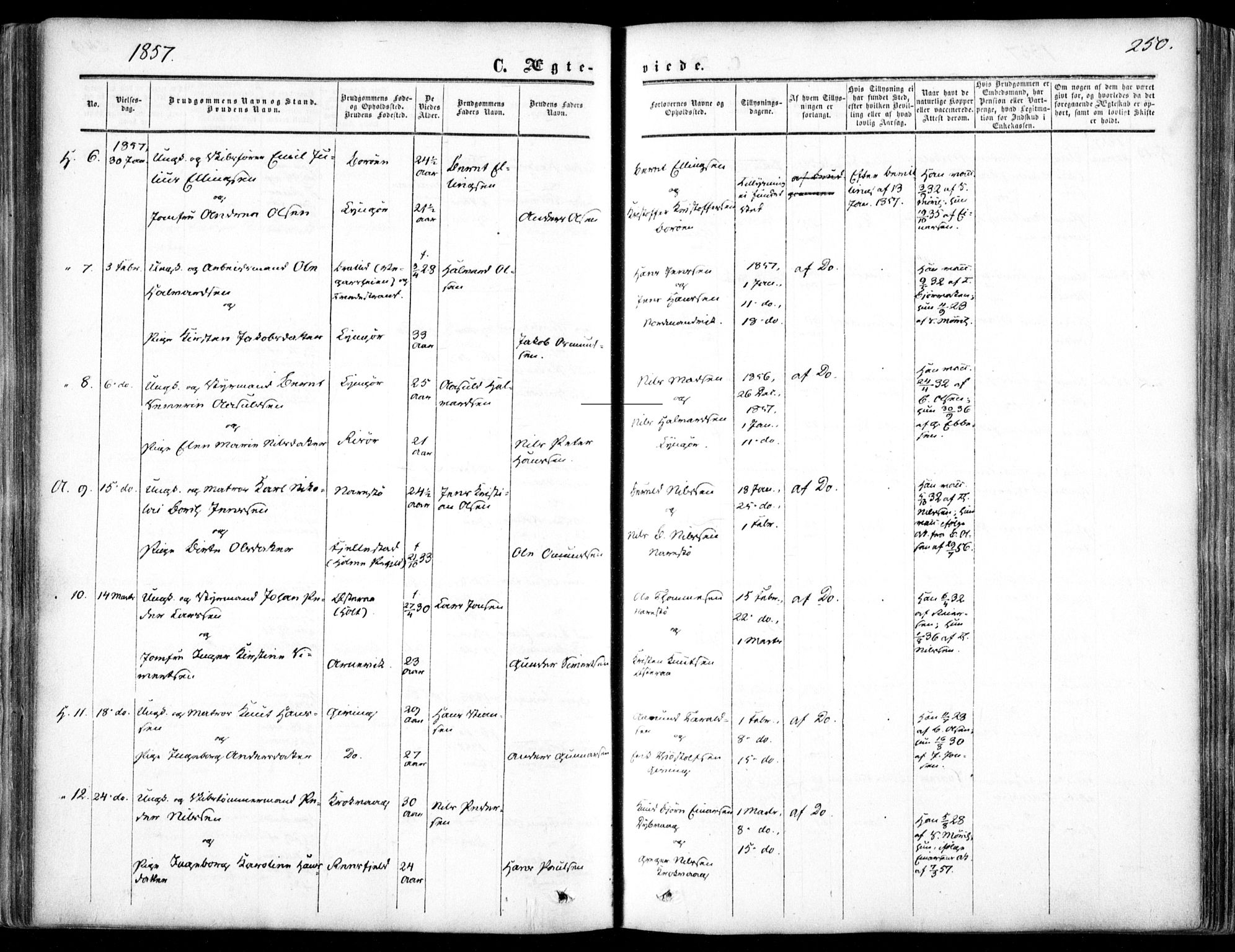 Dypvåg sokneprestkontor, SAK/1111-0007/F/Fa/Faa/L0006: Parish register (official) no. A 6, 1855-1872, p. 250