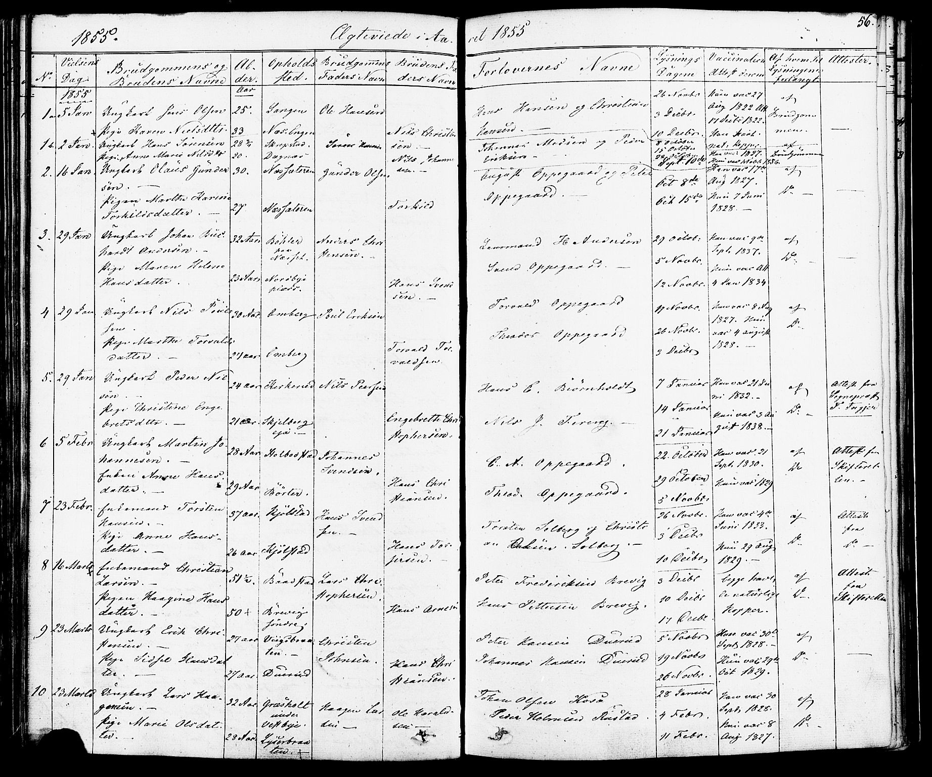 Enebakk prestekontor Kirkebøker, SAO/A-10171c/F/Fa/L0012: Parish register (official) no. I 12, 1832-1882, p. 56