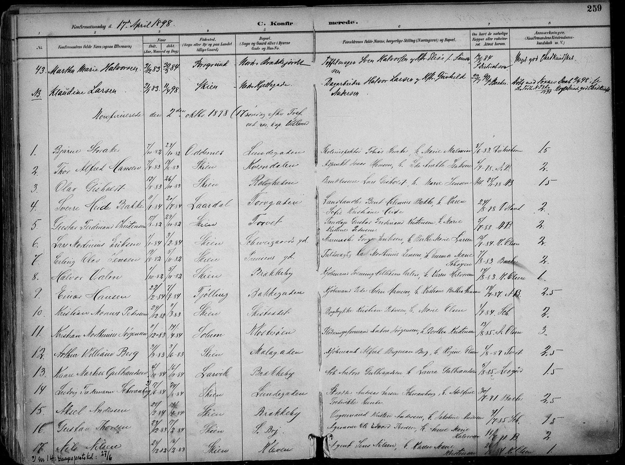 Skien kirkebøker, AV/SAKO-A-302/F/Fa/L0010: Parish register (official) no. 10, 1891-1899, p. 260