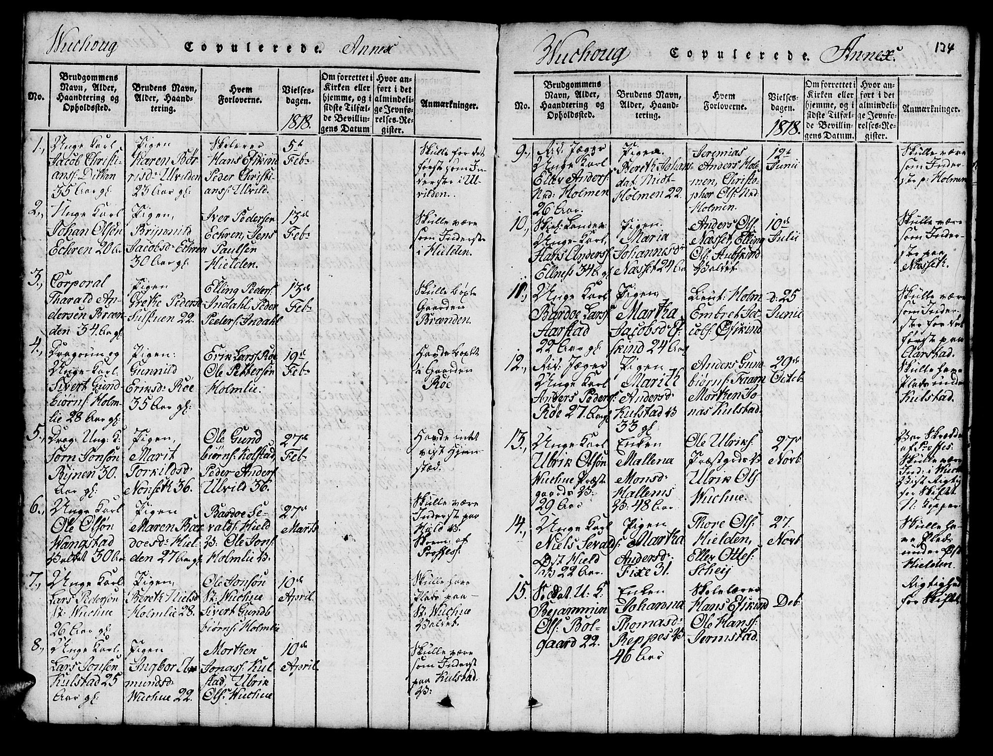 Ministerialprotokoller, klokkerbøker og fødselsregistre - Nord-Trøndelag, SAT/A-1458/724/L0265: Parish register (copy) no. 724C01, 1816-1845, p. 134