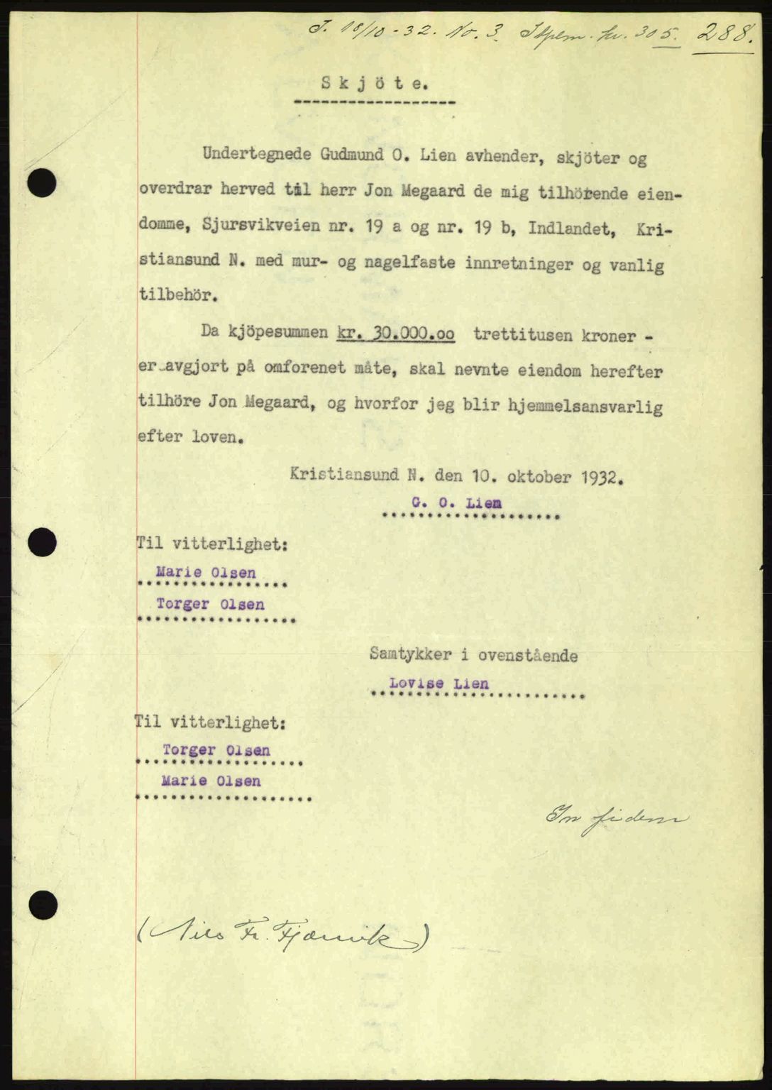 Kristiansund byfogd, AV/SAT-A-4587/A/27: Mortgage book no. 26, 1931-1933, Deed date: 18.10.1932