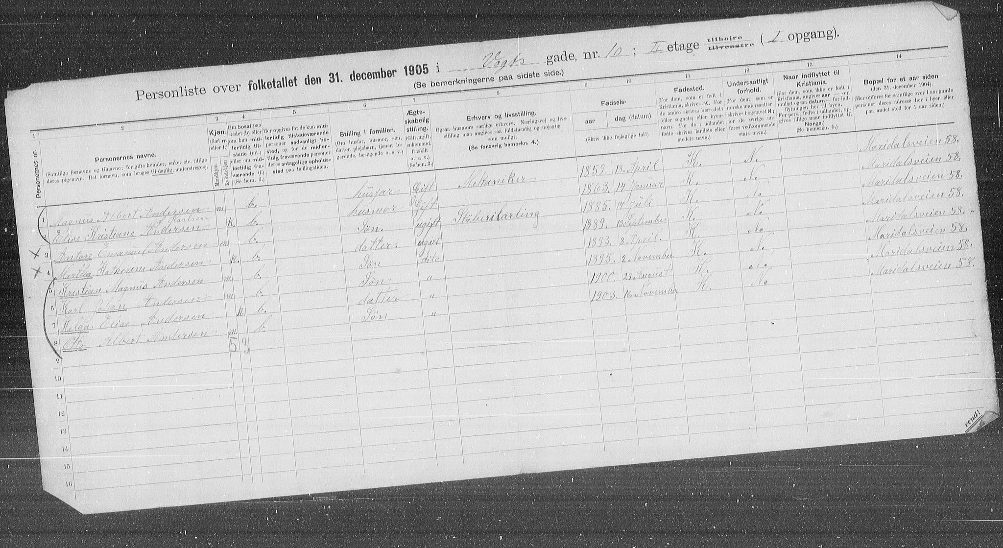 OBA, Municipal Census 1905 for Kristiania, 1905, p. 65576