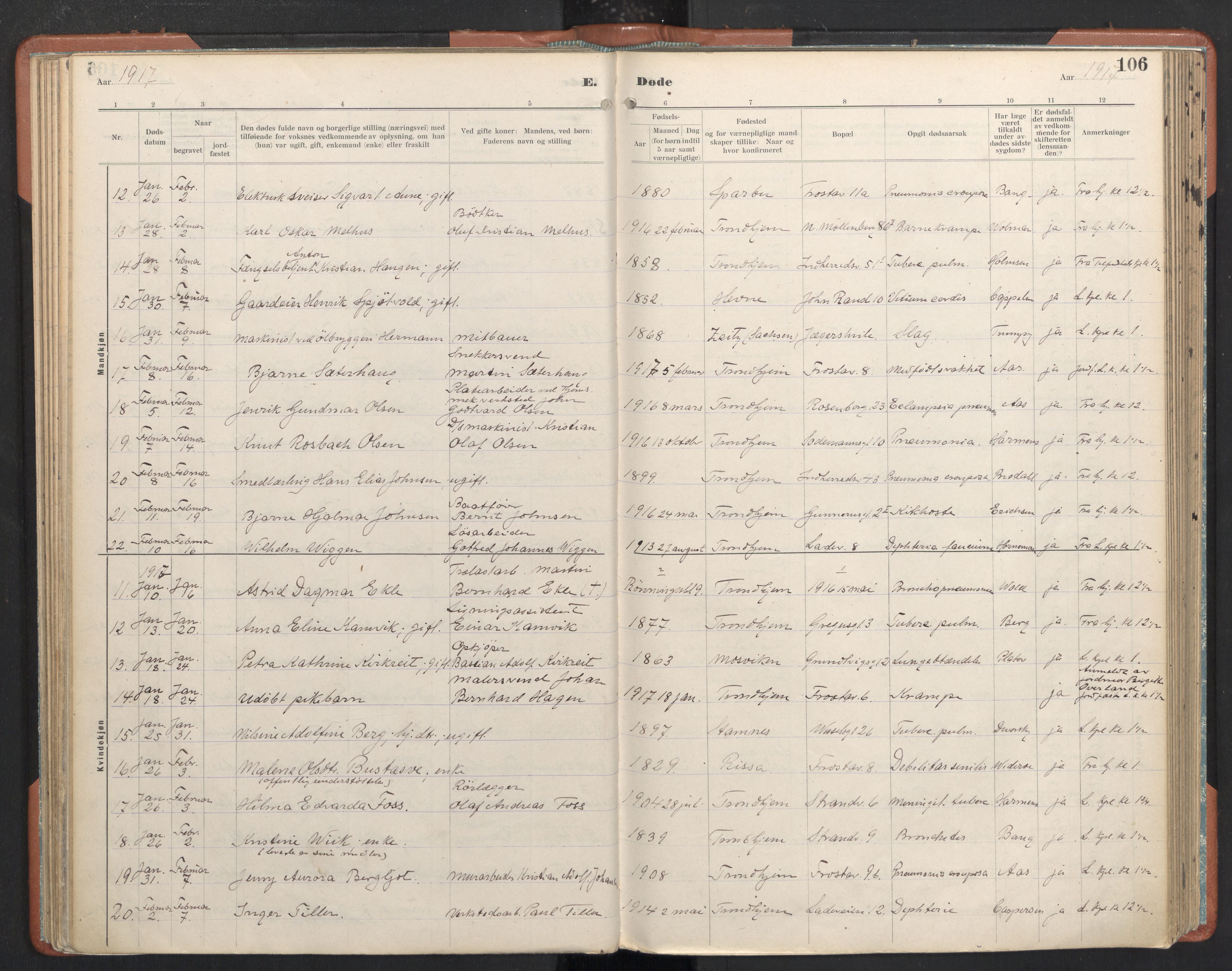 Ministerialprotokoller, klokkerbøker og fødselsregistre - Sør-Trøndelag, SAT/A-1456/605/L0245: Parish register (official) no. 605A07, 1916-1938, p. 106