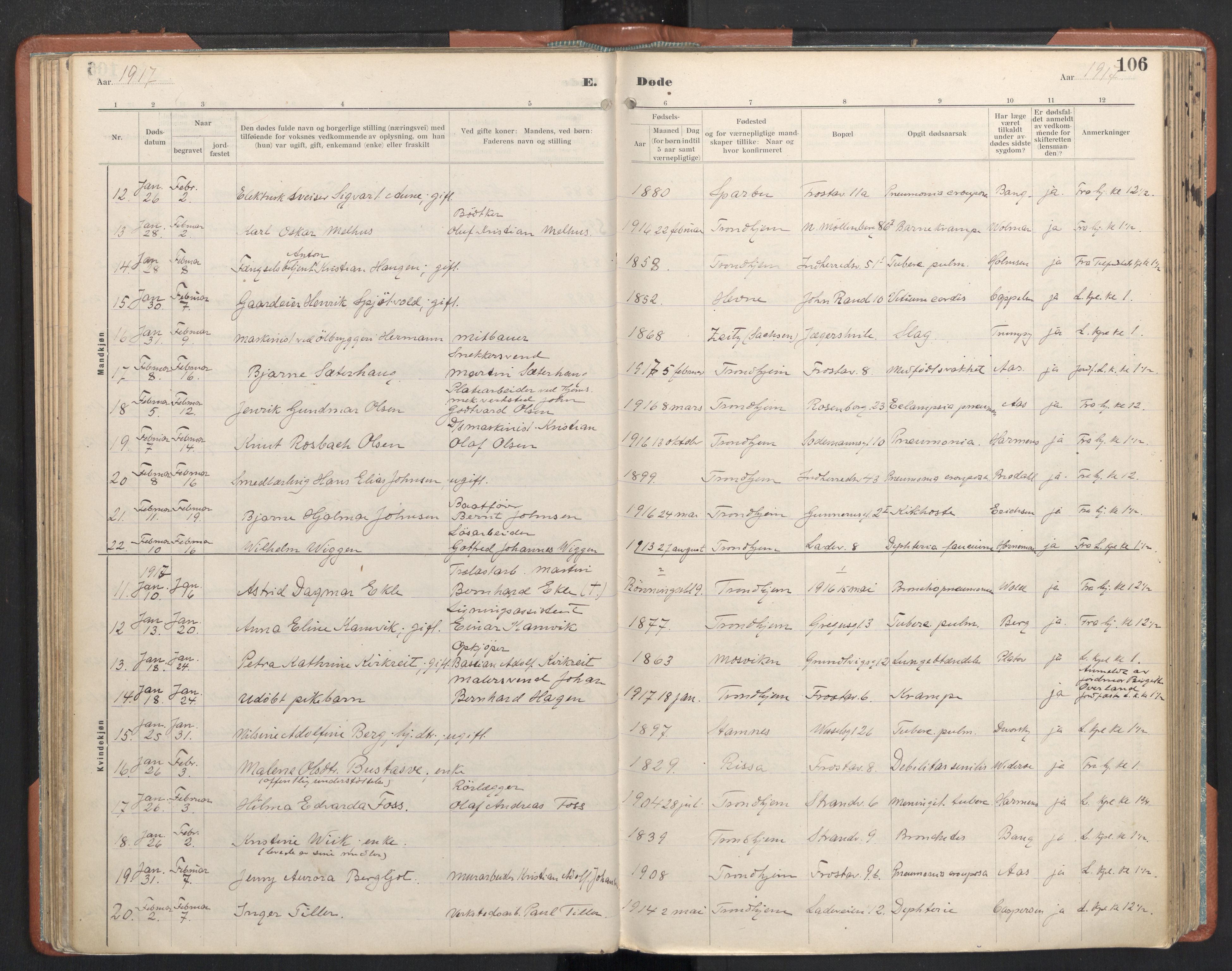 Ministerialprotokoller, klokkerbøker og fødselsregistre - Sør-Trøndelag, AV/SAT-A-1456/605/L0245: Parish register (official) no. 605A07, 1916-1938, p. 106