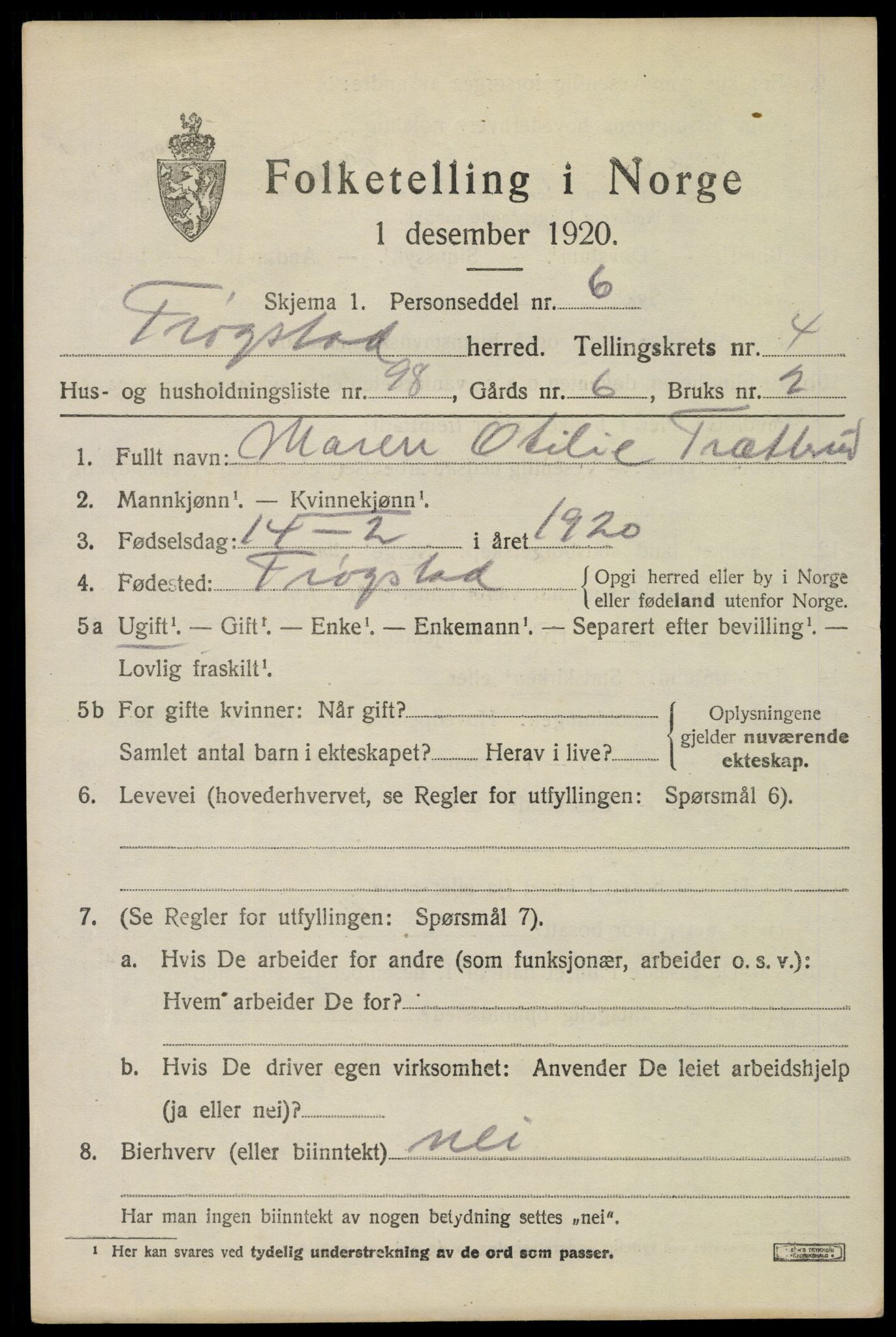 SAO, 1920 census for Trøgstad, 1920, p. 5652