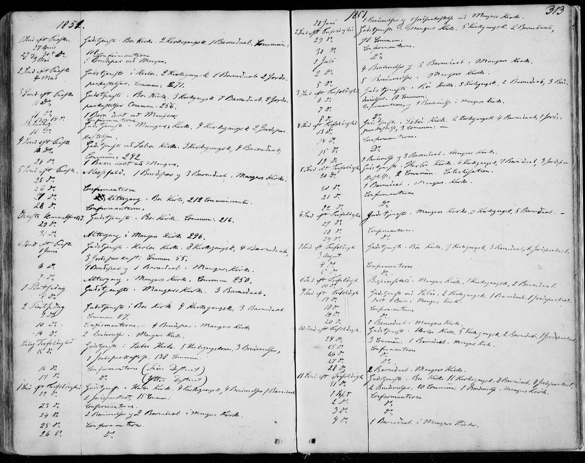 Manger sokneprestembete, SAB/A-76801/H/Haa: Parish register (official) no. A 6, 1849-1859, p. 313