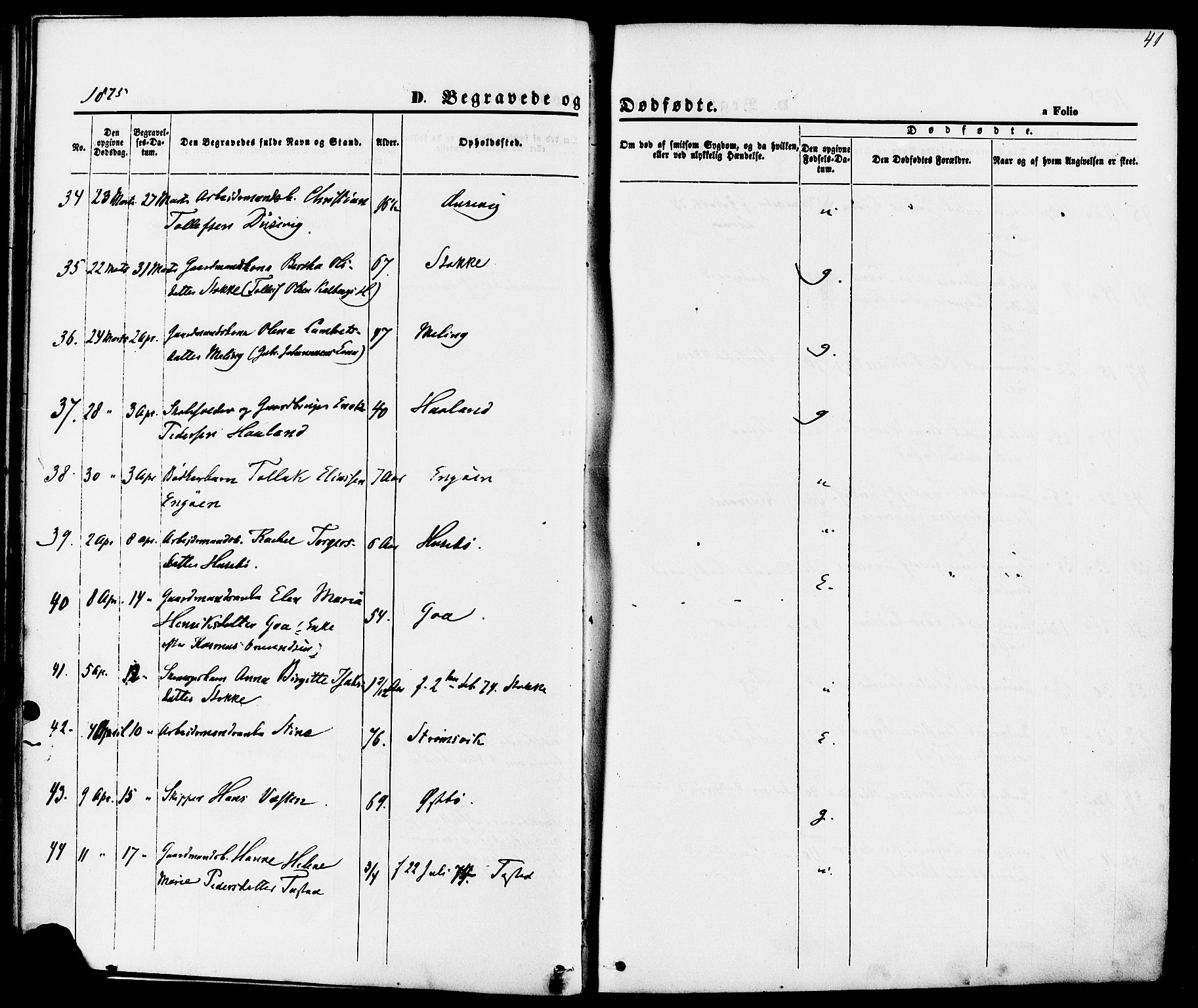 Hetland sokneprestkontor, AV/SAST-A-101826/30/30BA/L0006: Parish register (official) no. A 6, 1869-1884, p. 41