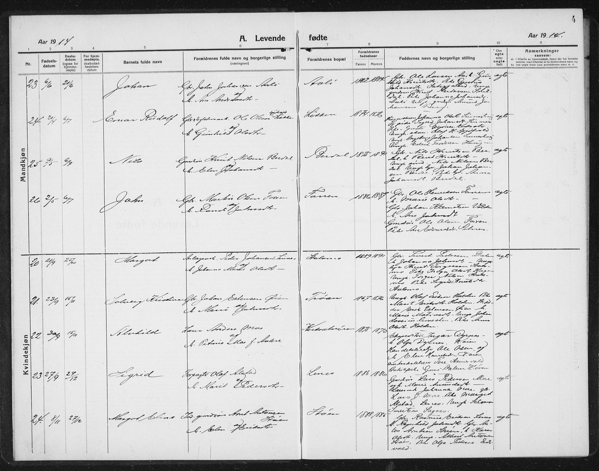 Ministerialprotokoller, klokkerbøker og fødselsregistre - Sør-Trøndelag, SAT/A-1456/630/L0506: Parish register (copy) no. 630C04, 1914-1933, p. 4