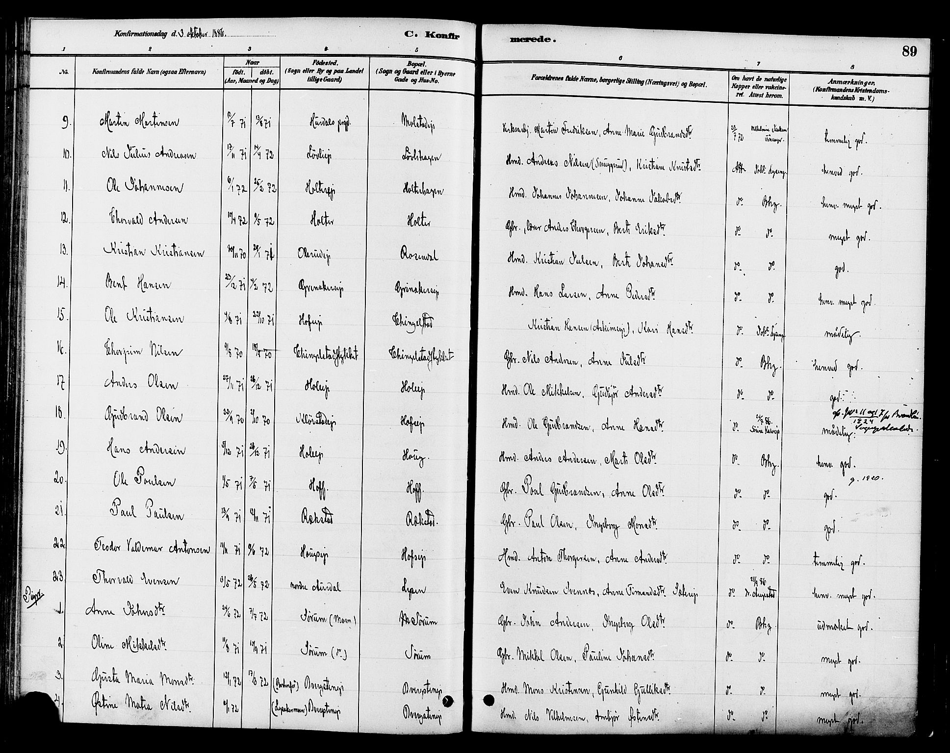 Gran prestekontor, AV/SAH-PREST-112/H/Ha/Haa/L0016: Parish register (official) no. 16, 1880-1888, p. 89