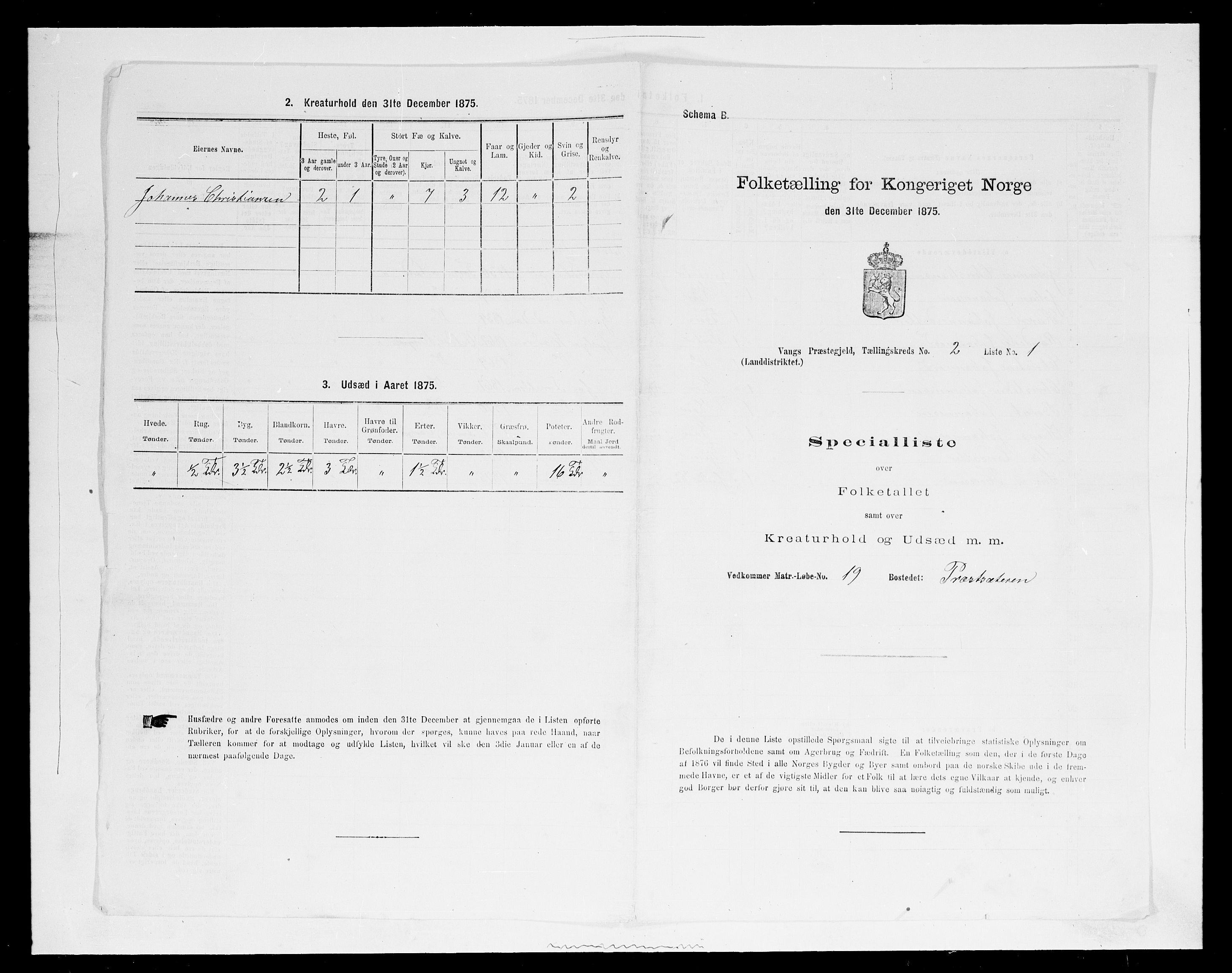 SAH, 1875 census for 0414L Vang/Vang og Furnes, 1875, p. 458