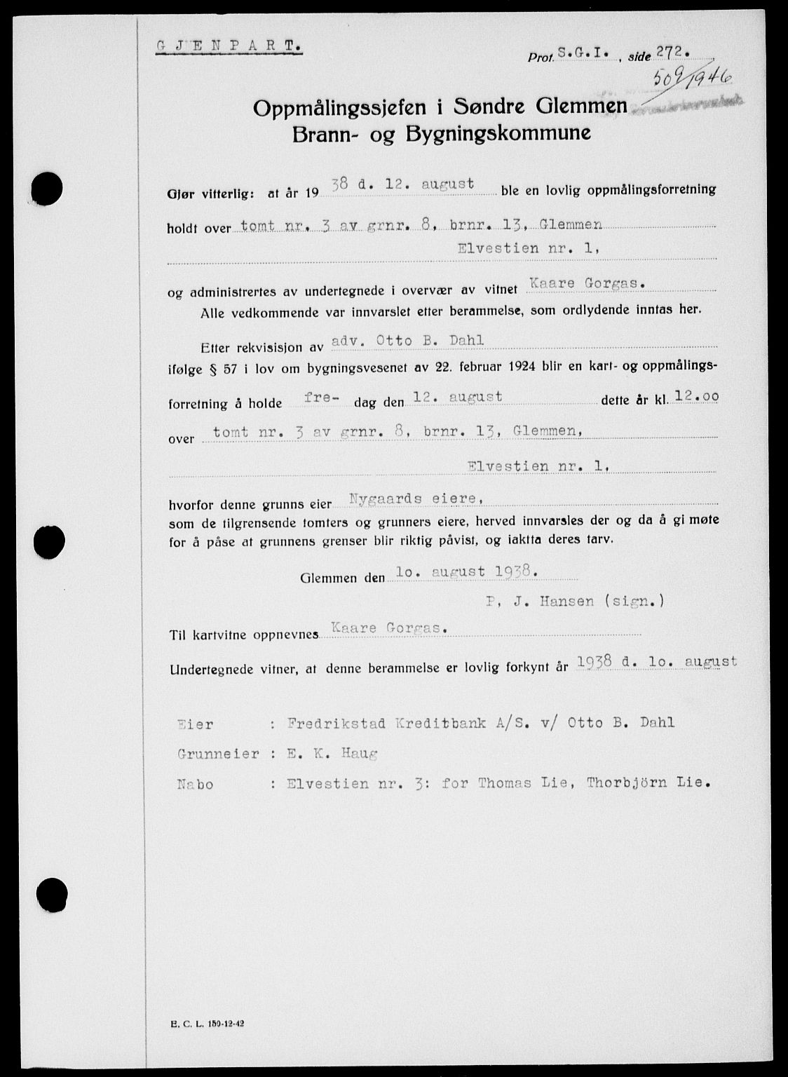 Onsøy sorenskriveri, SAO/A-10474/G/Ga/Gab/L0015: Mortgage book no. II A-15, 1945-1946, Diary no: : 509/1946
