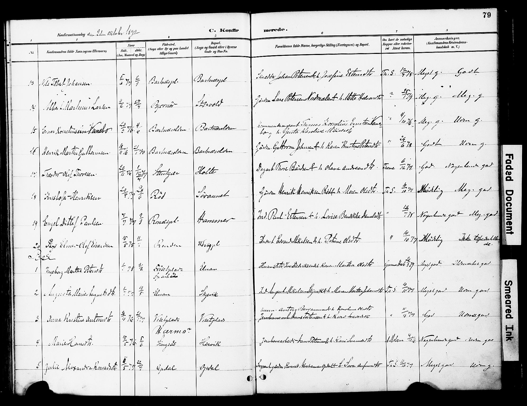 Ministerialprotokoller, klokkerbøker og fødselsregistre - Nord-Trøndelag, AV/SAT-A-1458/741/L0396: Parish register (official) no. 741A10, 1889-1901, p. 79