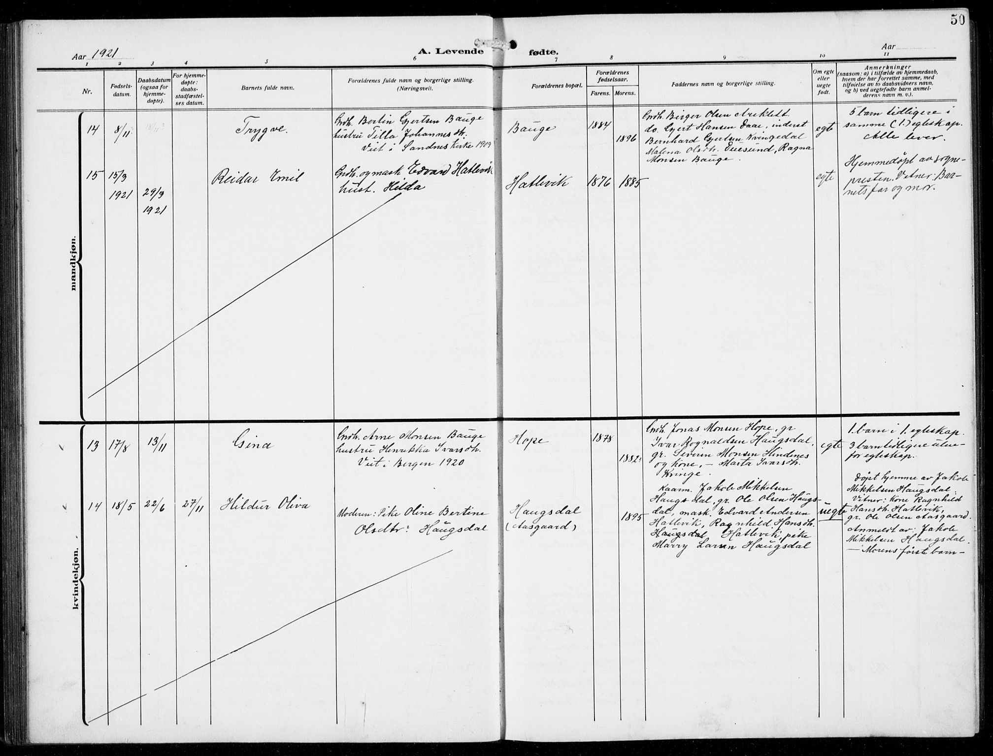 Masfjorden Sokneprestembete, SAB/A-77001: Parish register (copy) no. B  2, 1912-1939, p. 50