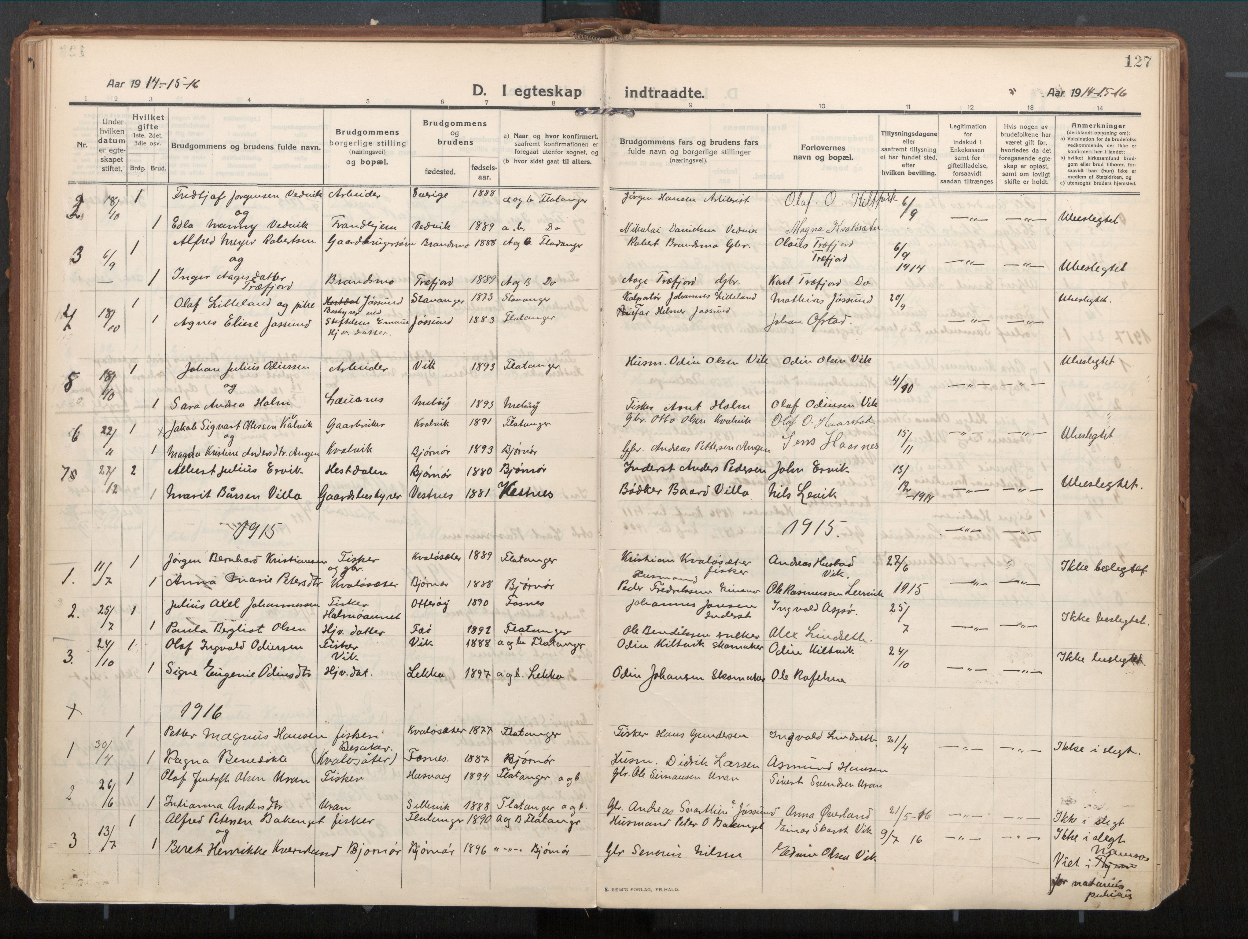 Ministerialprotokoller, klokkerbøker og fødselsregistre - Nord-Trøndelag, SAT/A-1458/771/L0598: Parish register (official) no. 771A05, 1911-1937, p. 127