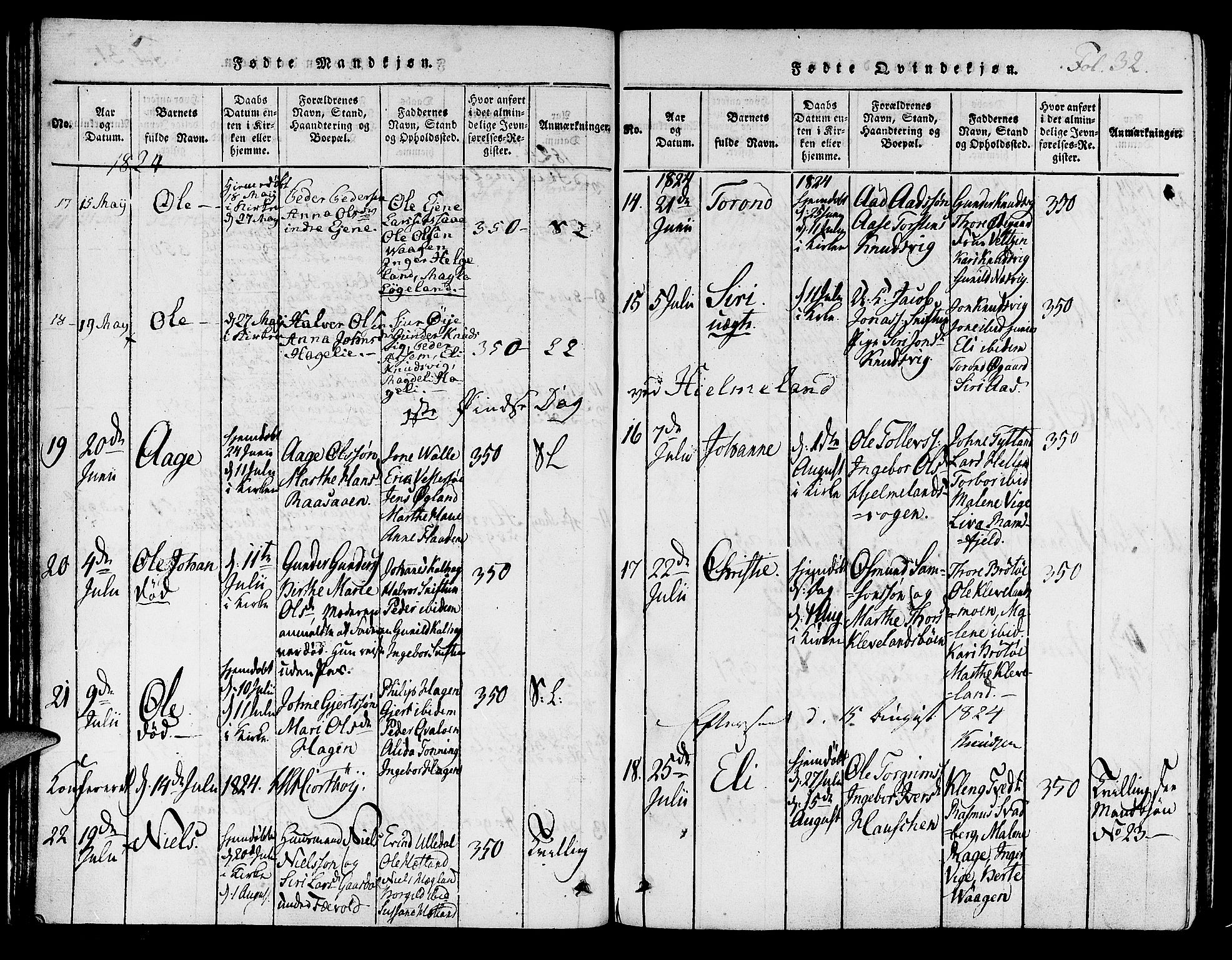 Hjelmeland sokneprestkontor, SAST/A-101843/01/IV/L0003: Parish register (official) no. A 3, 1816-1834, p. 32