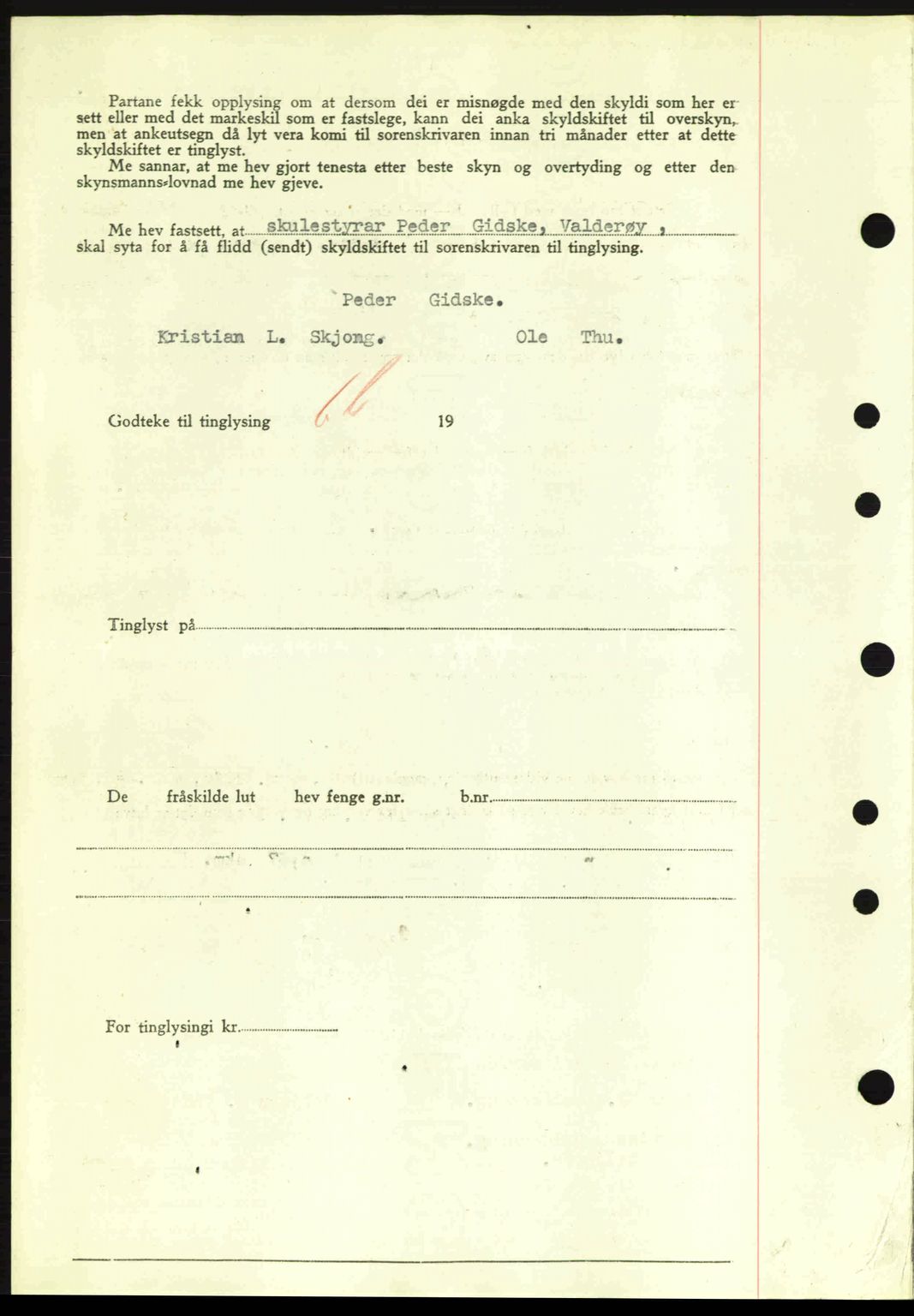 Nordre Sunnmøre sorenskriveri, SAT/A-0006/1/2/2C/2Ca: Mortgage book no. A11, 1941-1941, Diary no: : 1372/1941