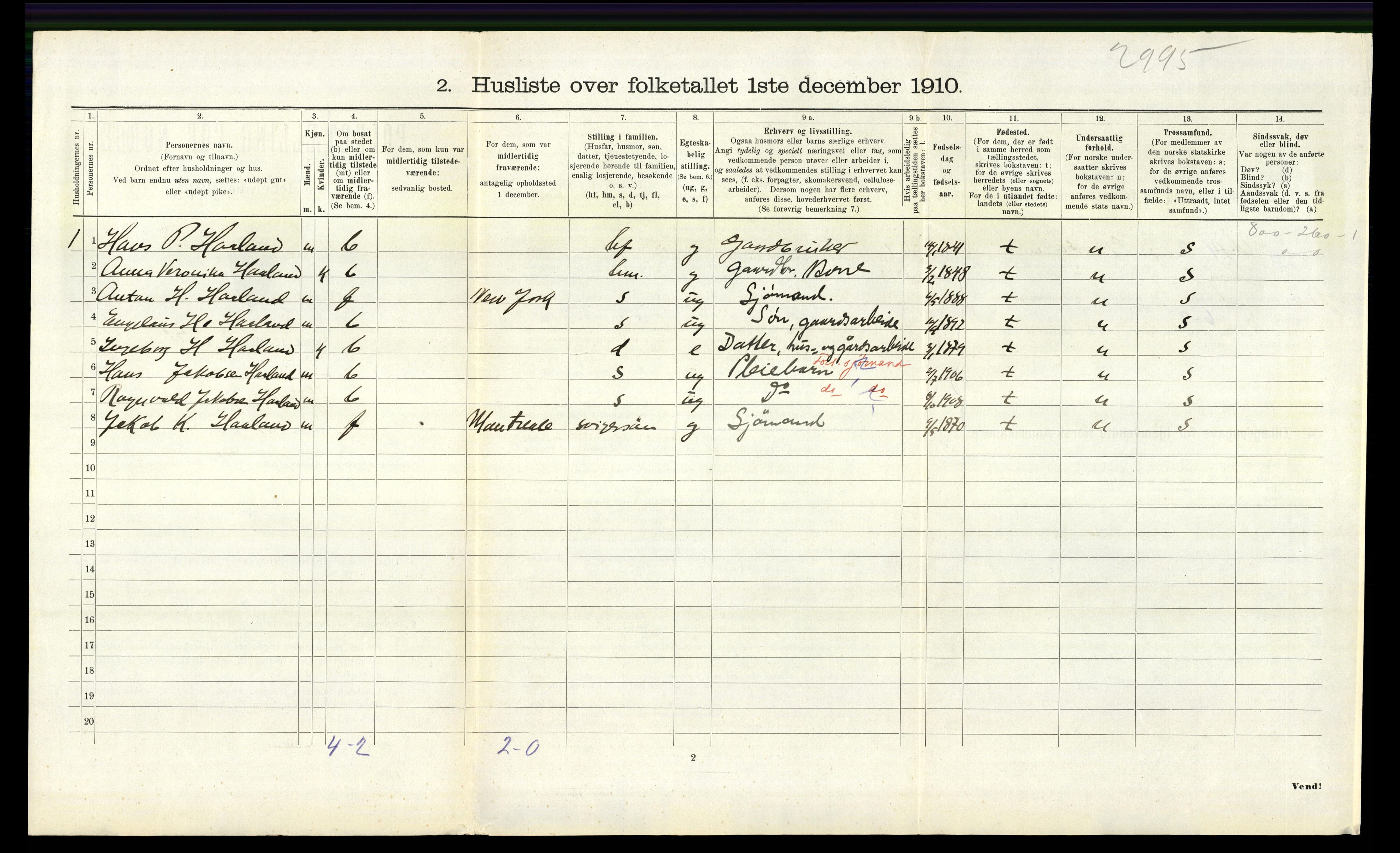 RA, 1910 census for Tysnes, 1910, p. 577