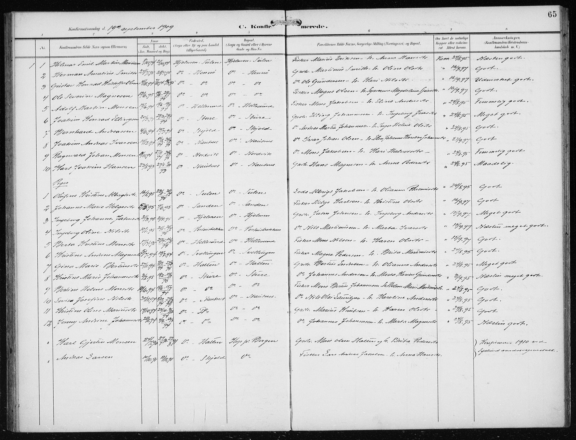 Herdla Sokneprestembete, AV/SAB-A-75701/H/Haa: Parish register (official) no. B 1, 1902-1921, p. 65