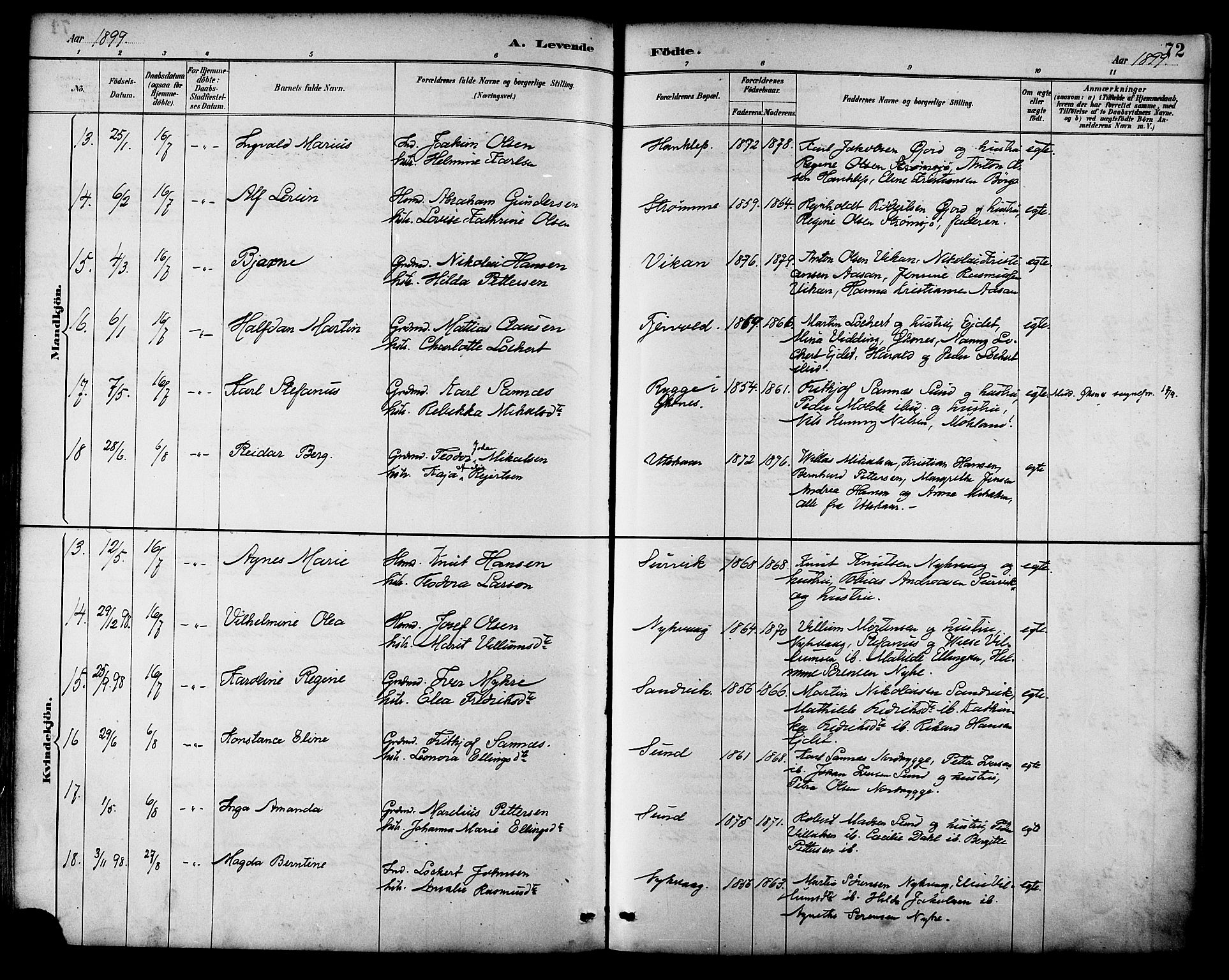 Ministerialprotokoller, klokkerbøker og fødselsregistre - Nordland, AV/SAT-A-1459/892/L1320: Parish register (official) no. 892A01, 1886-1901, p. 72