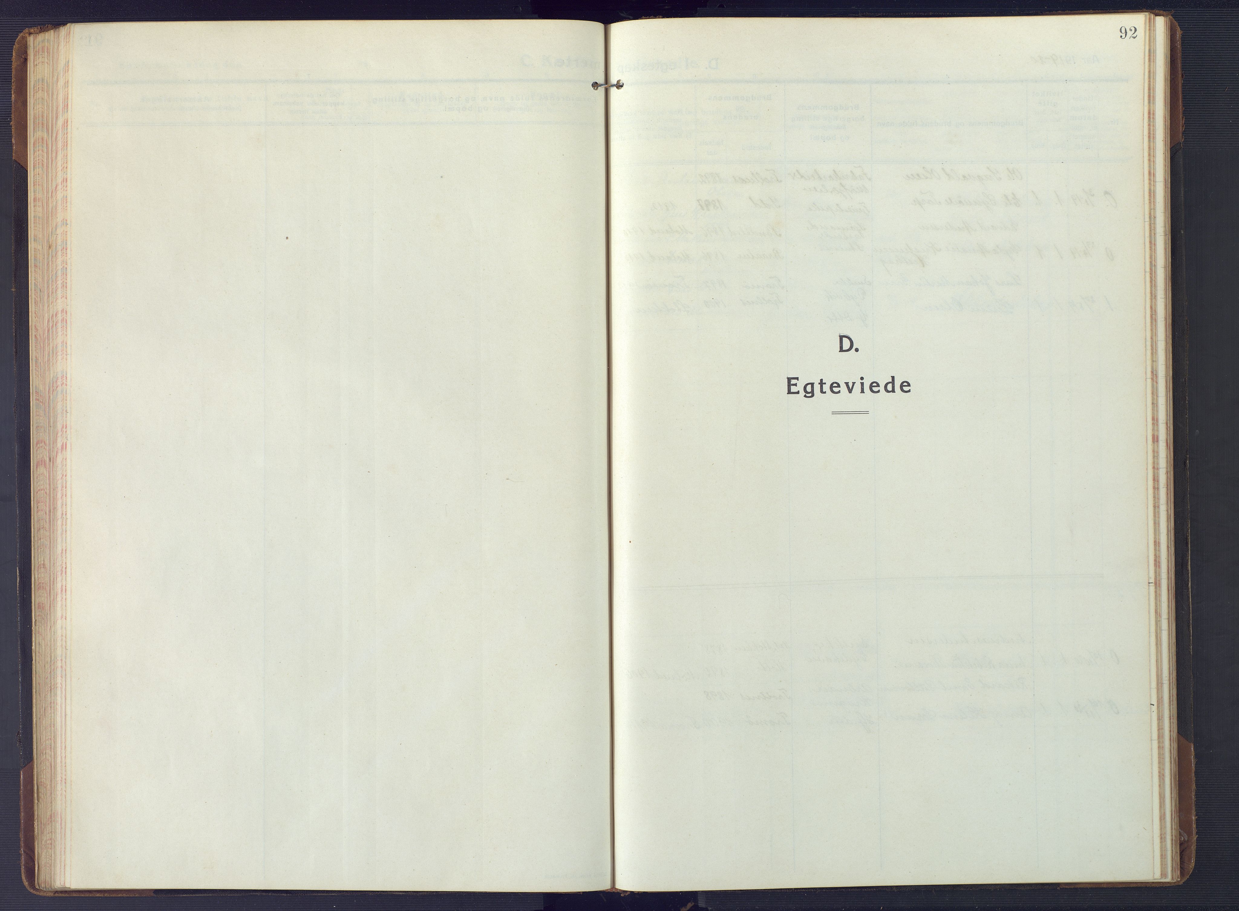 Austre Moland sokneprestkontor, SAK/1111-0001/F/Fb/Fbb/L0004: Parish register (copy) no. B 4, 1914-1929, p. 92