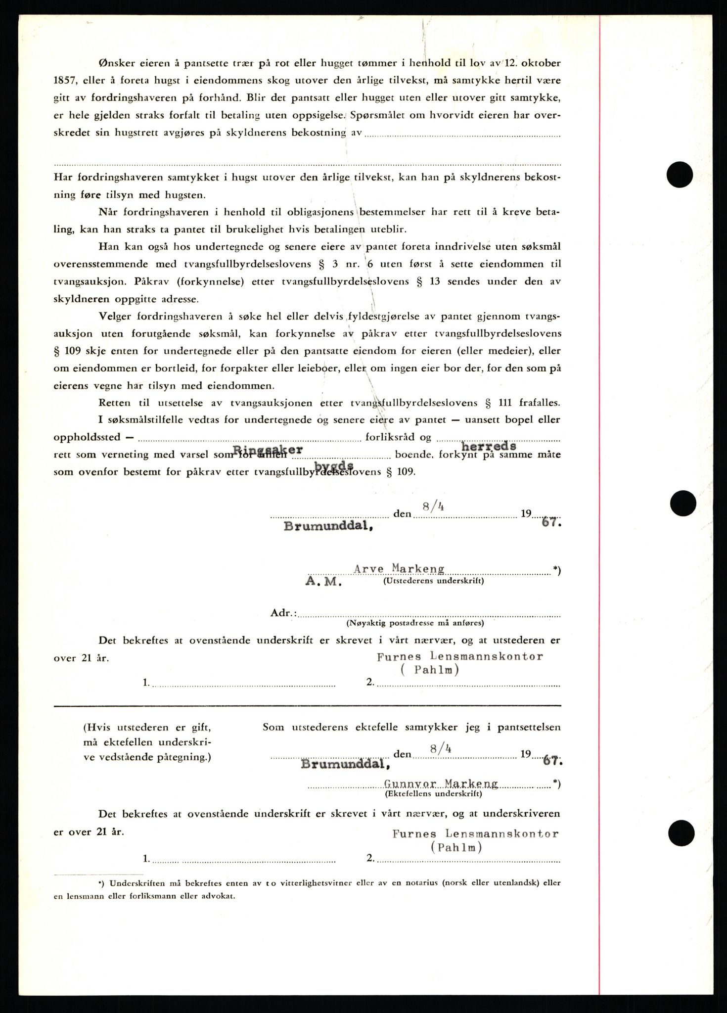 Nord-Hedmark sorenskriveri, SAH/TING-012/H/Hb/Hbf/L0071: Mortgage book no. B71, 1967-1967, Diary no: : 1760/1967