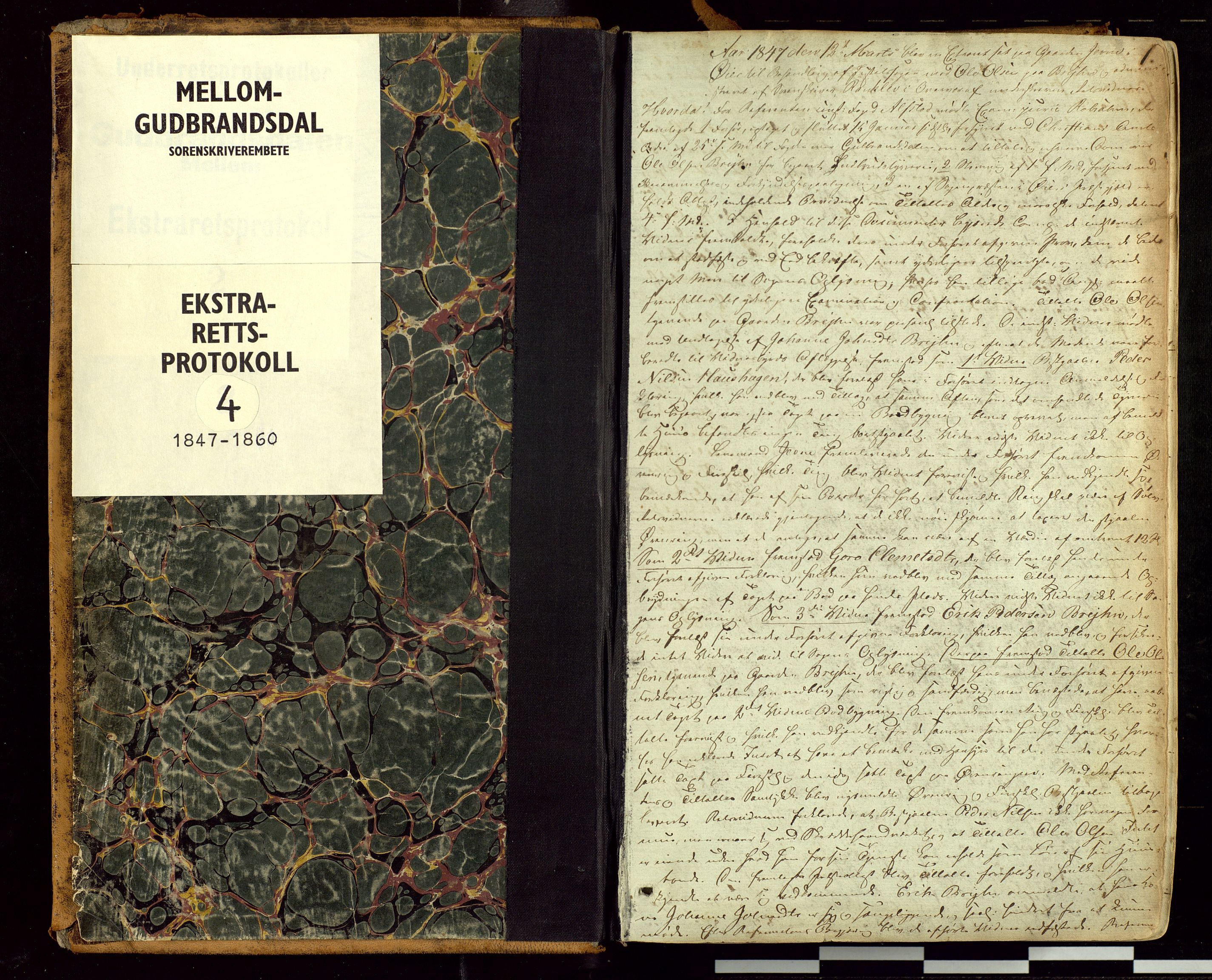 Mellom-Gudbrandsdal sorenskriveri, SAH/TING-038/G/Gc/Gca/L0004: Ekstrarettsprotokoll, 1847-1860, p. 1
