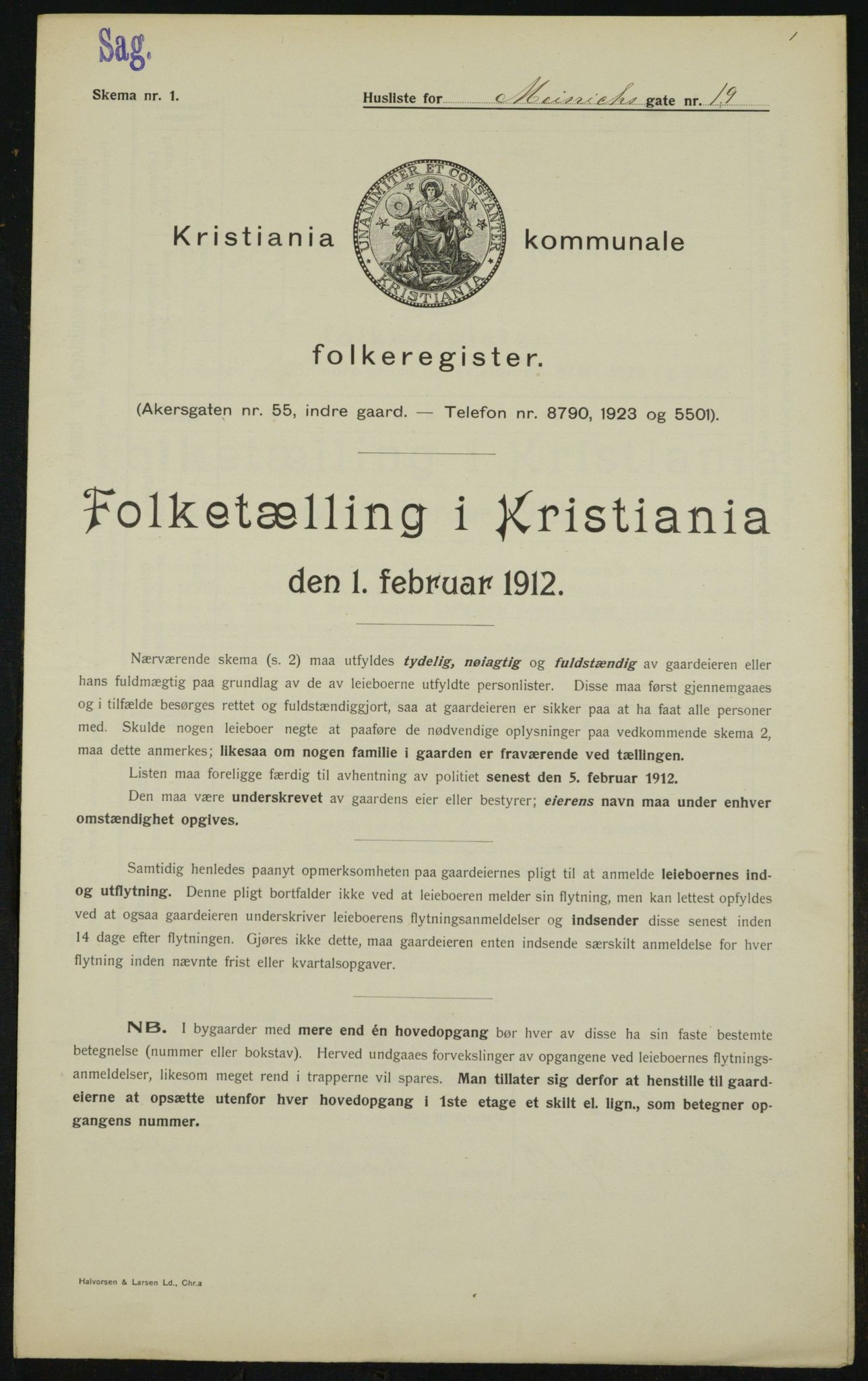 OBA, Municipal Census 1912 for Kristiania, 1912, p. 65536