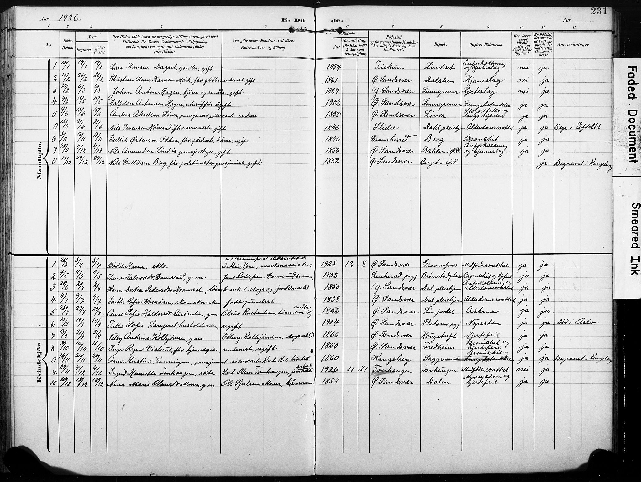 Sandsvær kirkebøker, AV/SAKO-A-244/G/Gd/L0004a: Parish register (copy) no. IV 4A, 1901-1932, p. 231