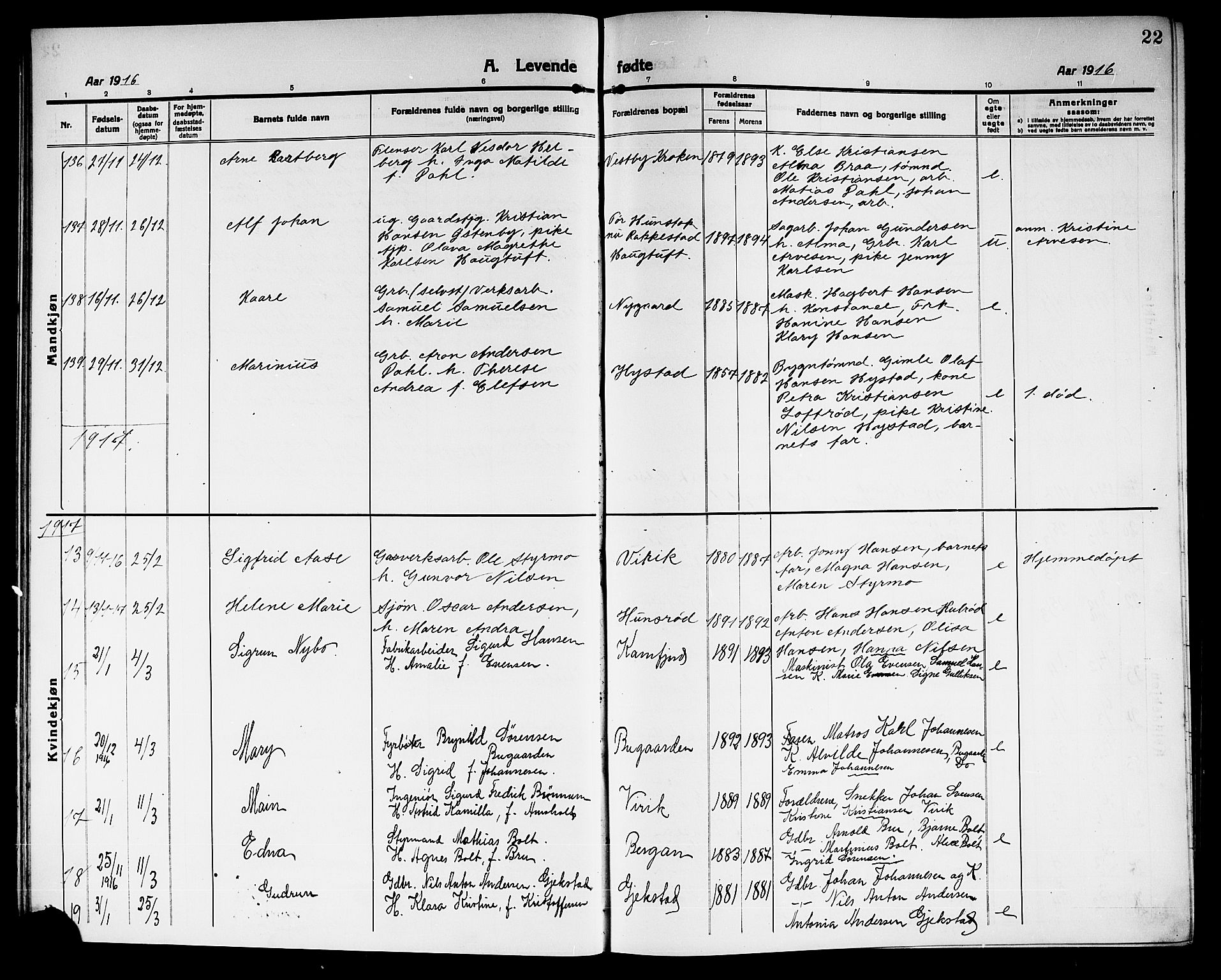 Sandar kirkebøker, AV/SAKO-A-243/G/Ga/L0003: Parish register (copy) no. 3, 1916-1922, p. 22