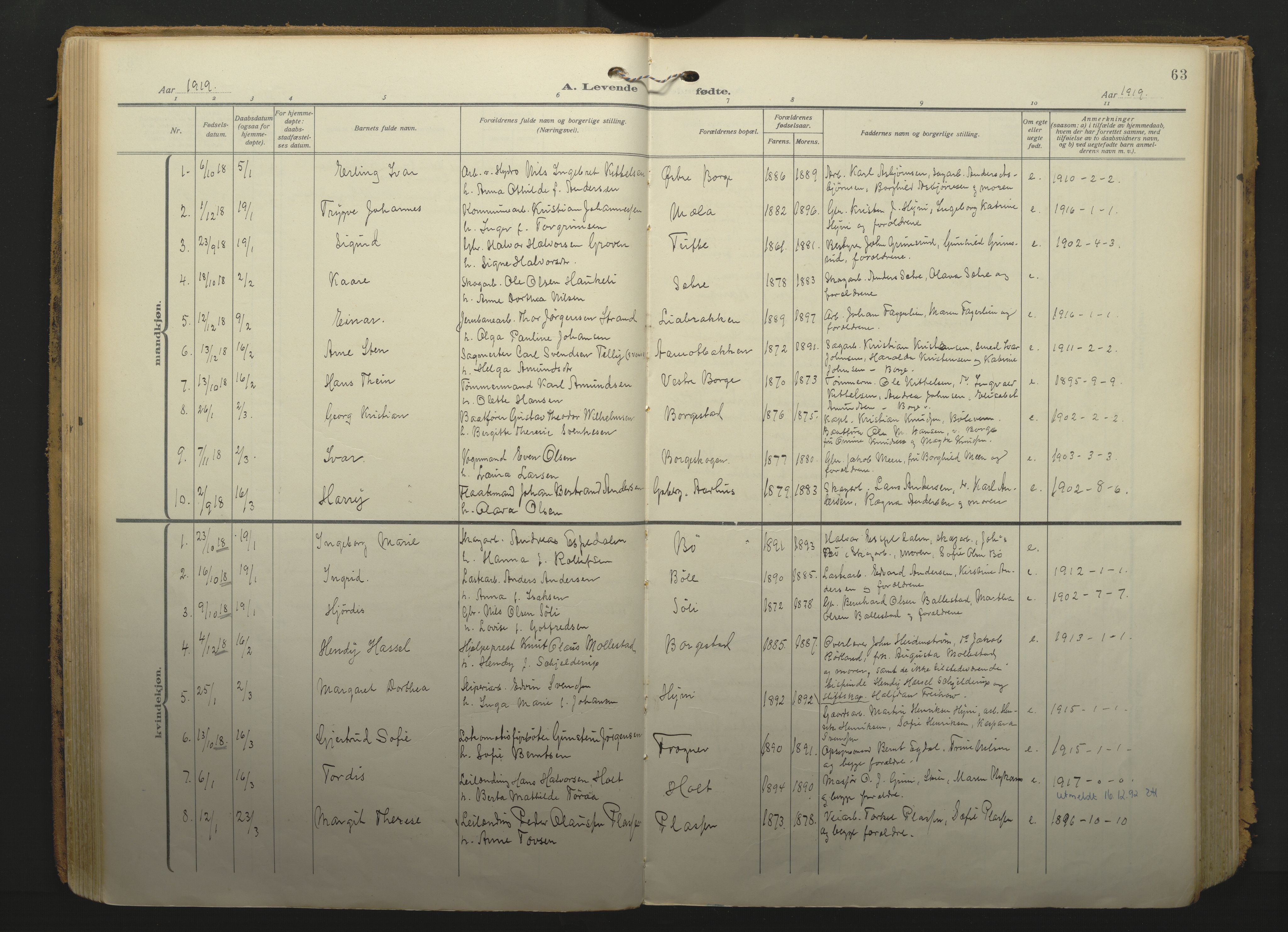 Gjerpen kirkebøker, SAKO/A-265/F/Fa/L0013: Parish register (official) no. I 13, 1914-1924, p. 63
