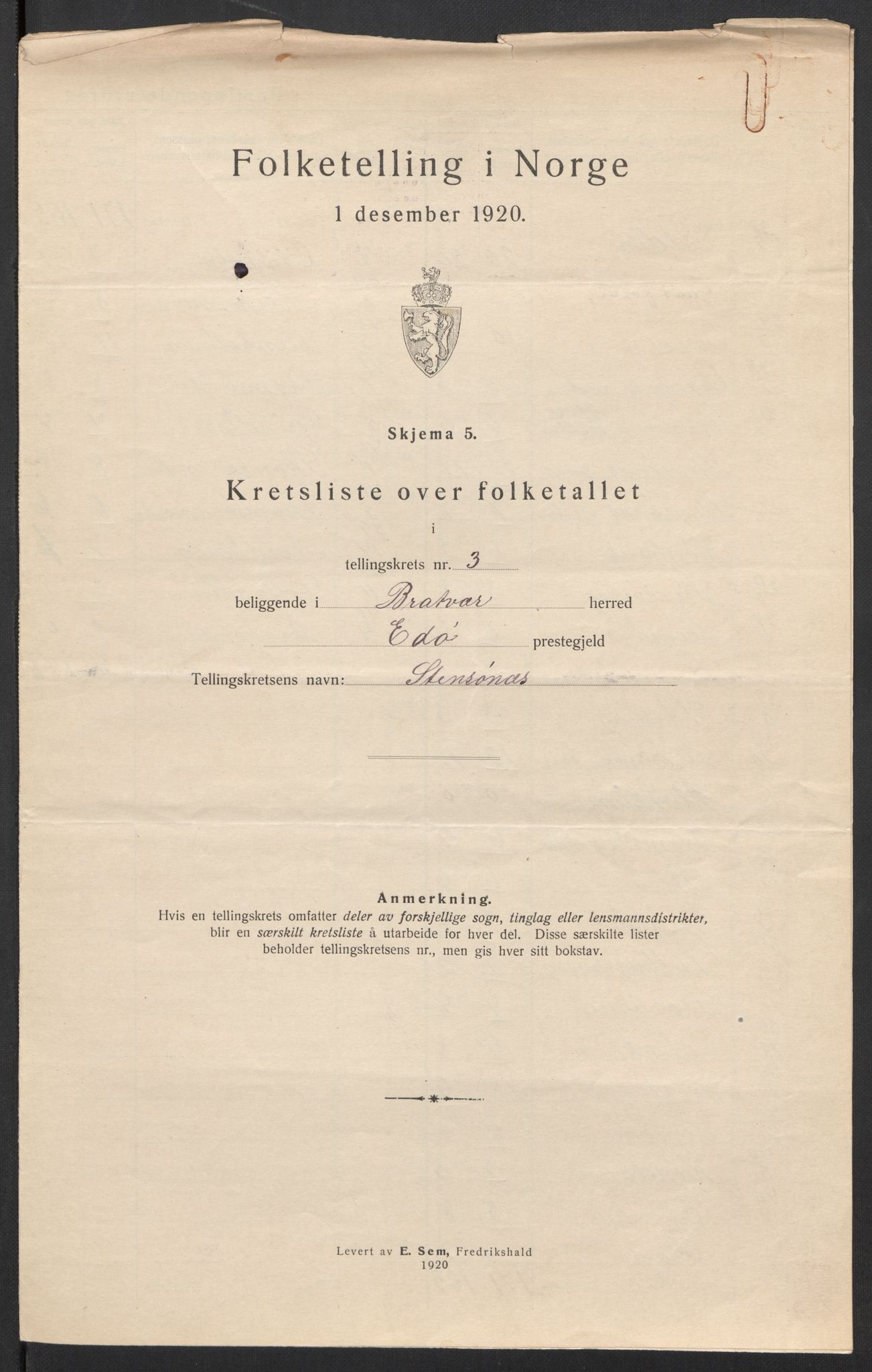 SAT, 1920 census for Brattvær, 1920, p. 14