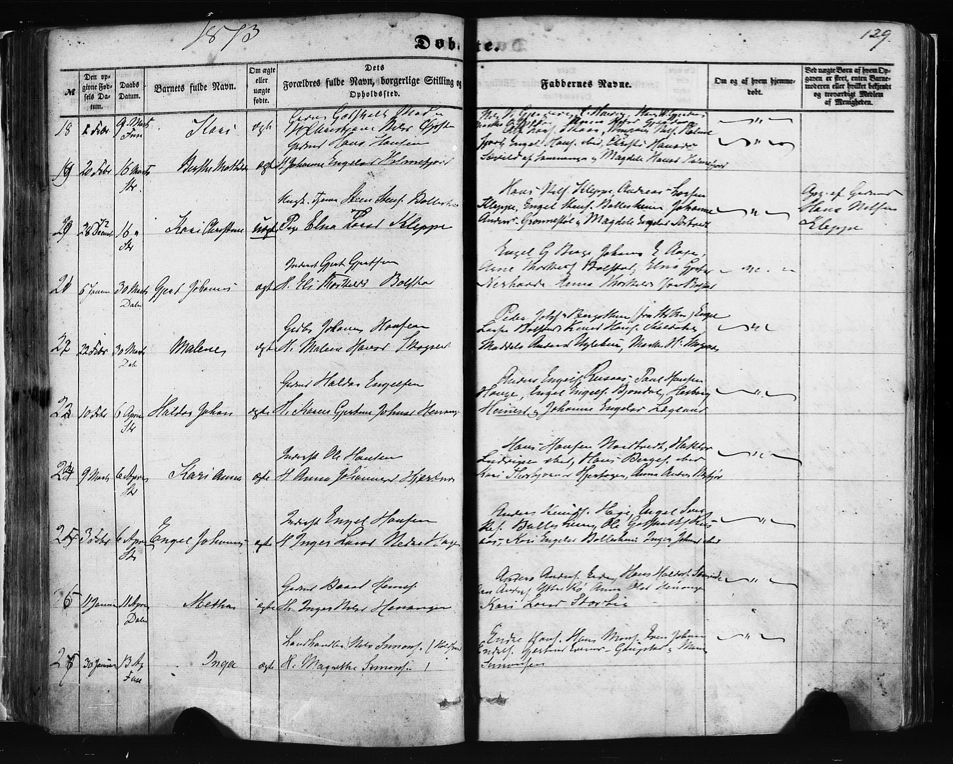 Fusa sokneprestembete, AV/SAB-A-75401/H/Haa: Parish register (official) no. A 1I, 1855-1879, p. 129