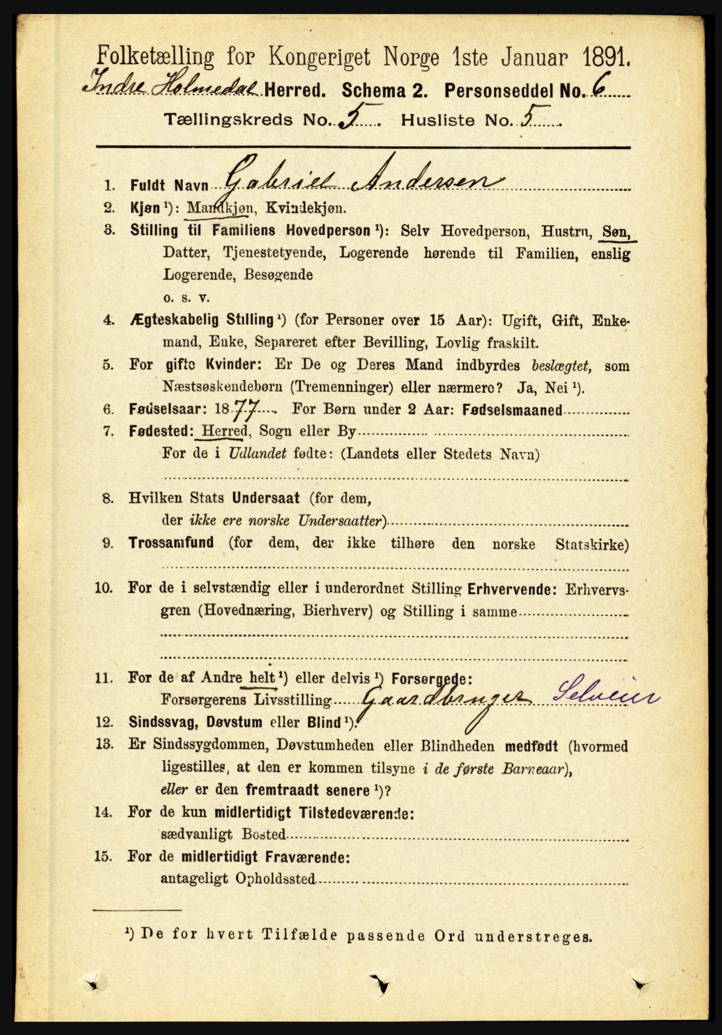 RA, 1891 census for 1430 Indre Holmedal, 1891, p. 1927