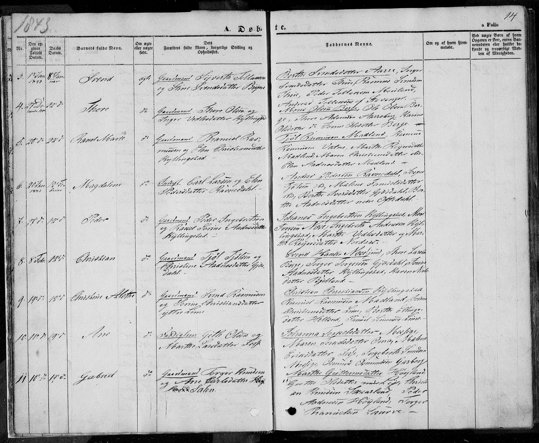 Lye sokneprestkontor, AV/SAST-A-101794/001/30BA/L0005: Parish register (official) no. A 5.1, 1842-1855, p. 14