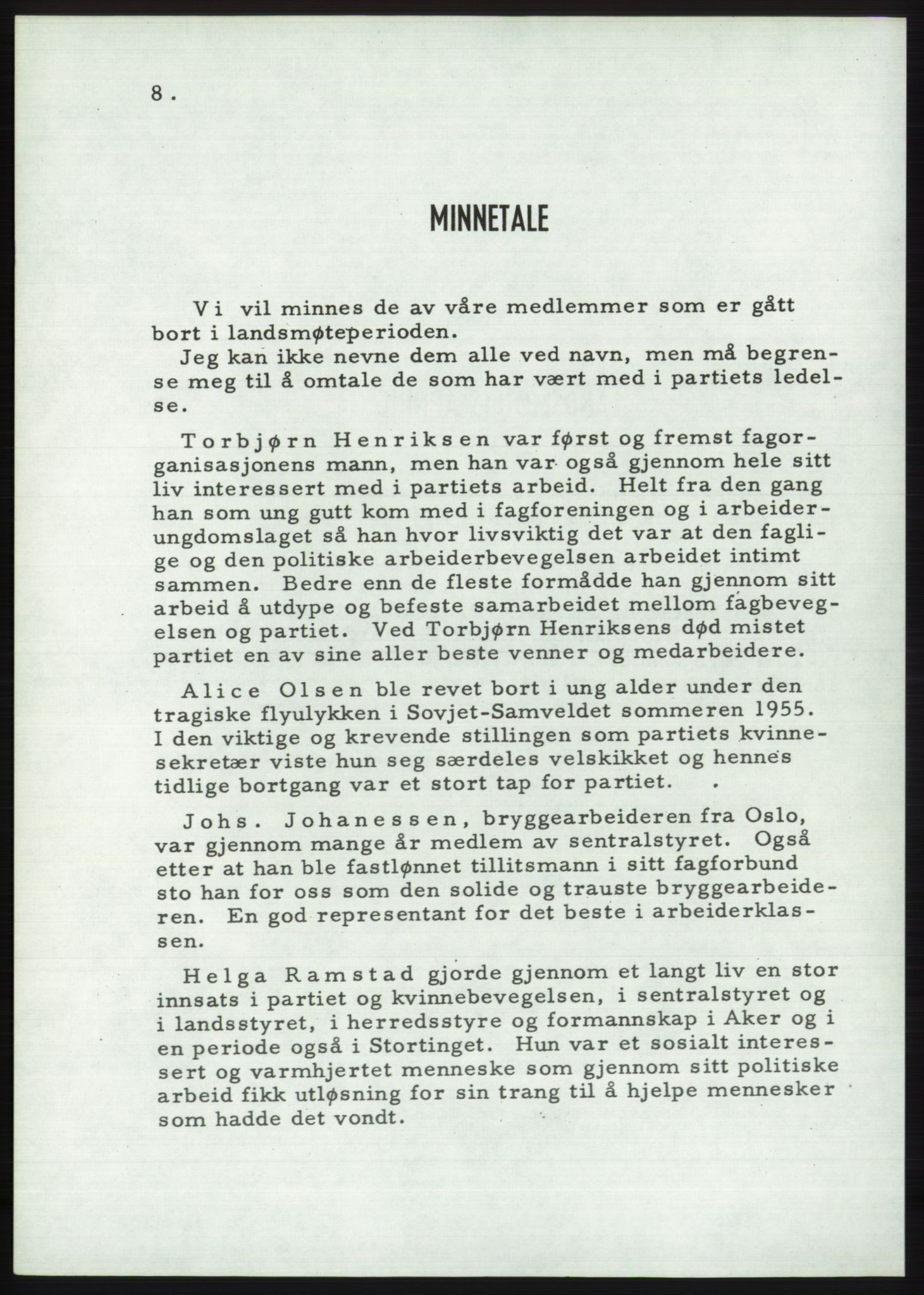 Det norske Arbeiderparti - publikasjoner, AAB/-/-/-: Protokoll over forhandlingene på det 36. ordinære landsmøte 30.-31. mai og 1. juni 1957 i Oslo, 1957, p. 8