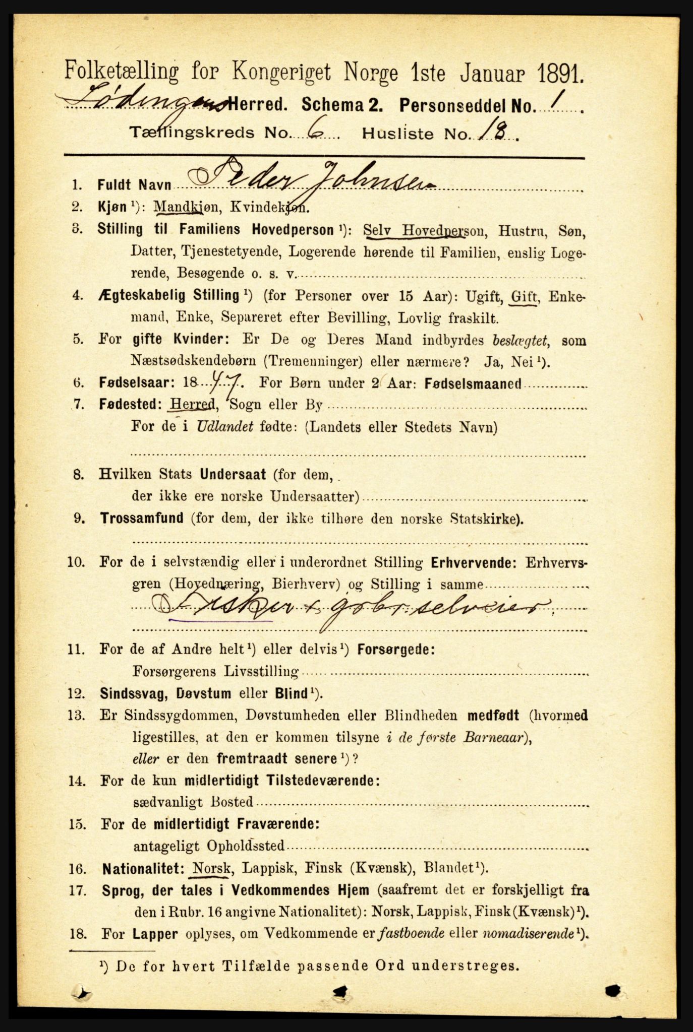 RA, 1891 census for 1851 Lødingen, 1891, p. 2876