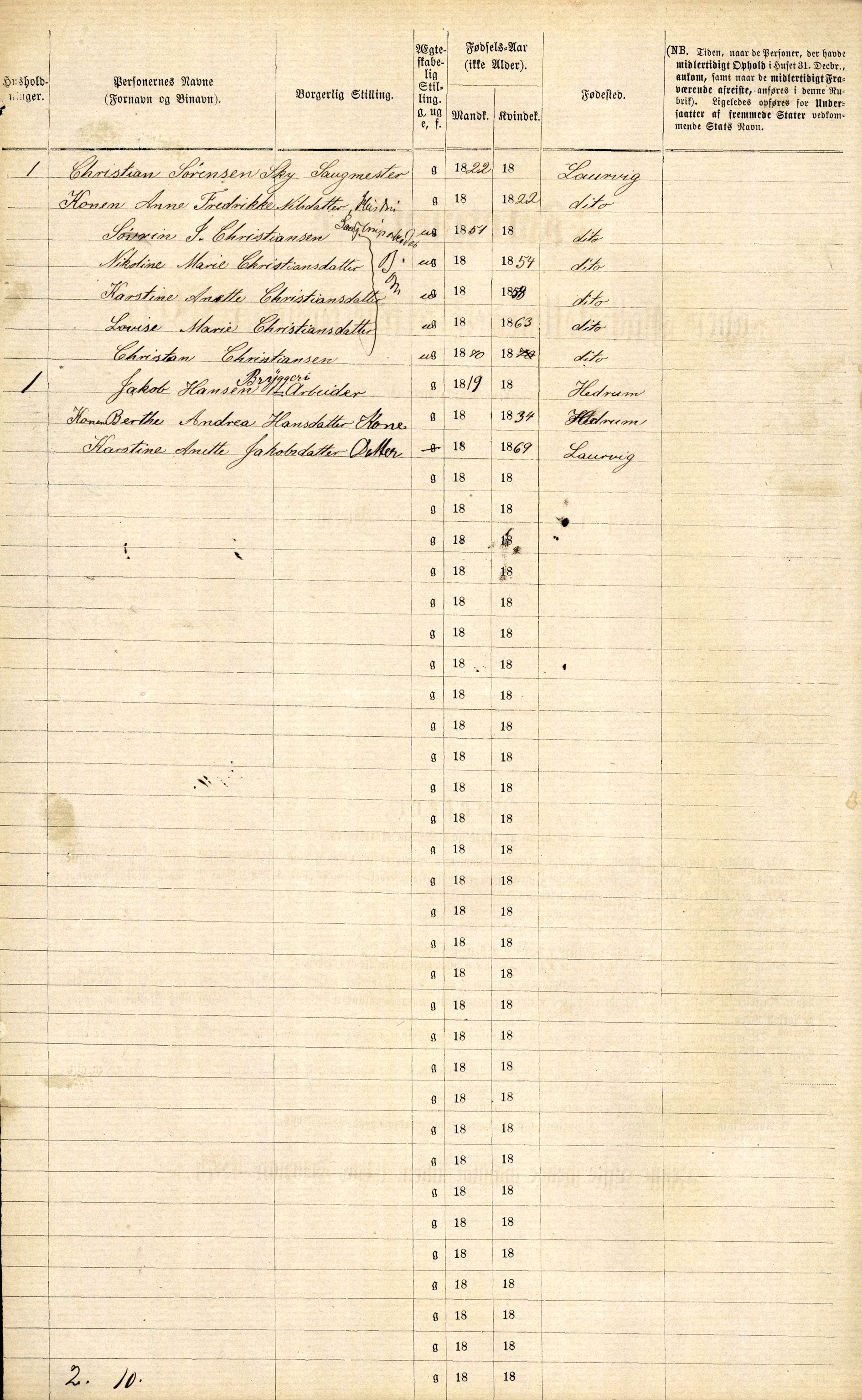 RA, 1870 census for 0707 Larvik, 1870, p. 610