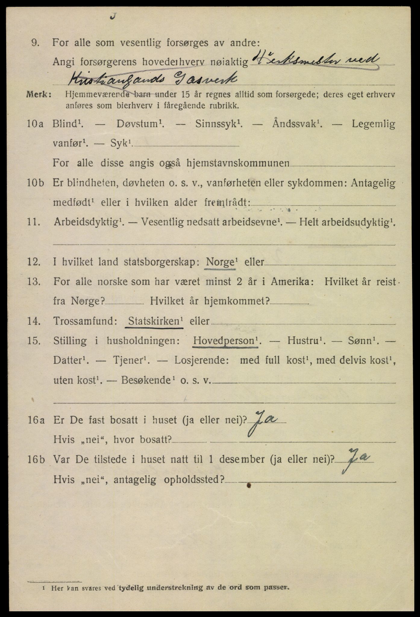 SAK, 1920 census for Kristiansand, 1920, p. 11882