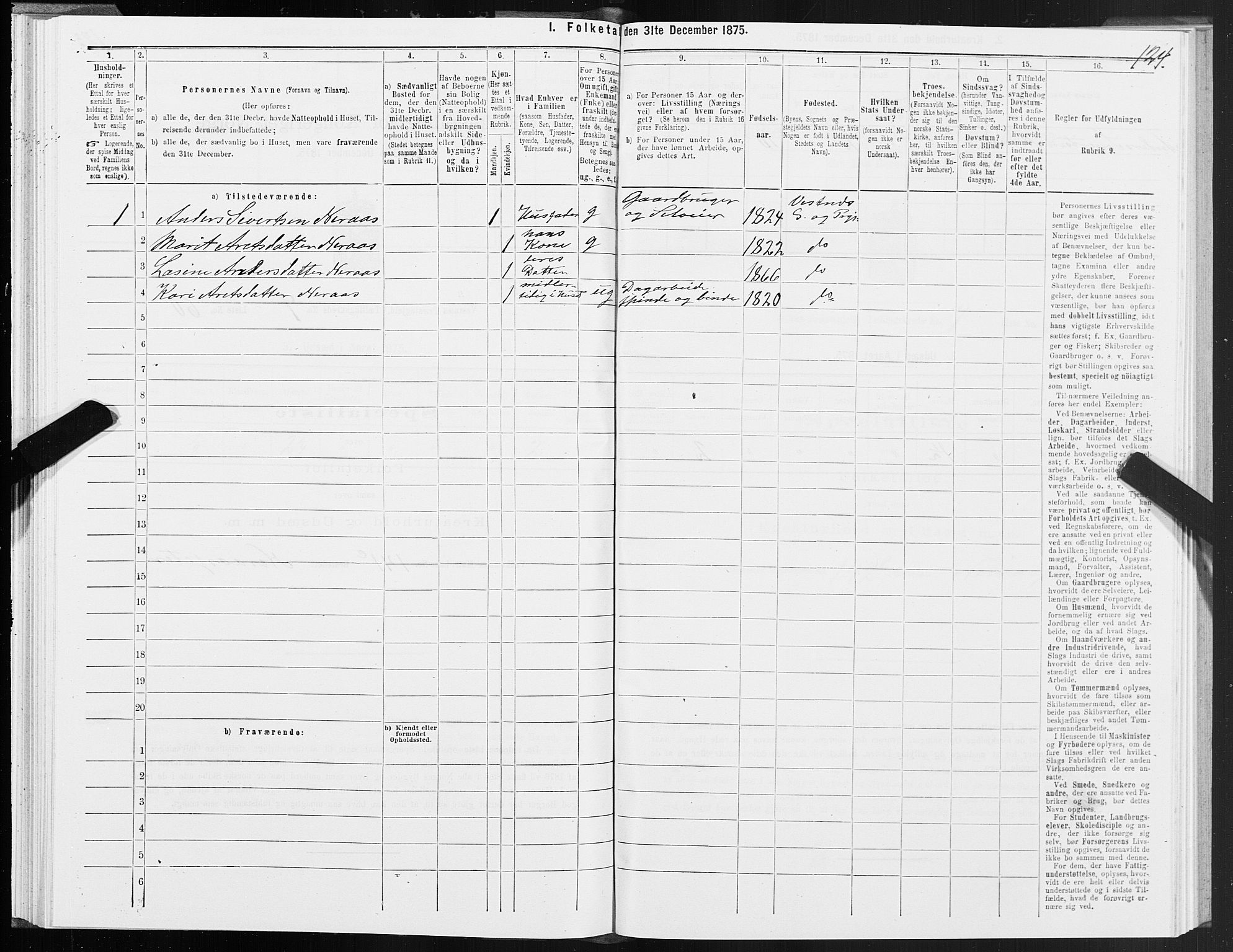 SAT, 1875 census for 1535P Vestnes, 1875, p. 3124