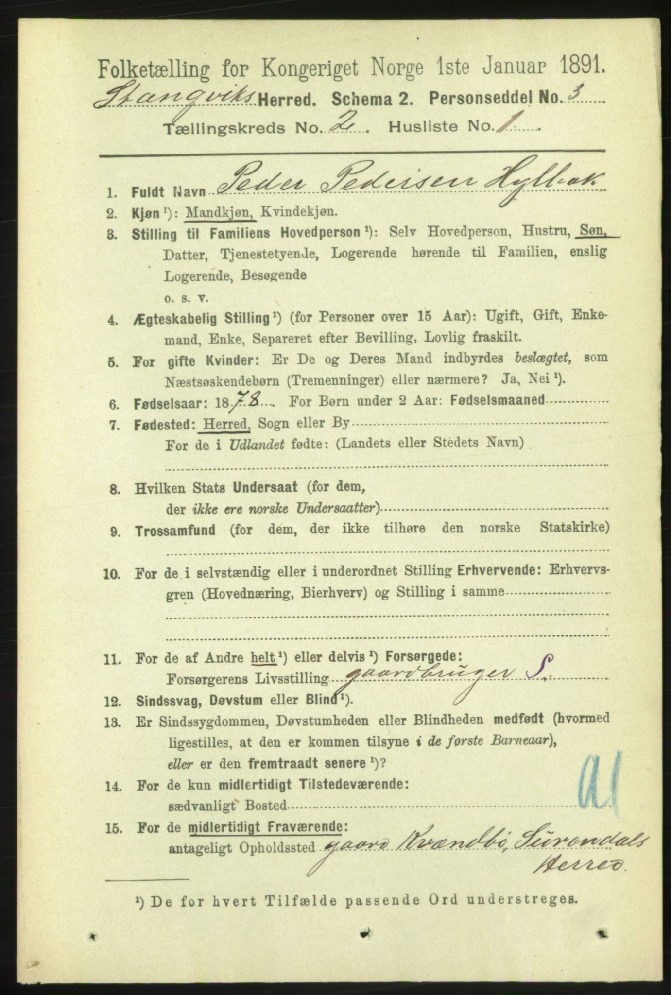 RA, 1891 census for 1564 Stangvik, 1891, p. 662