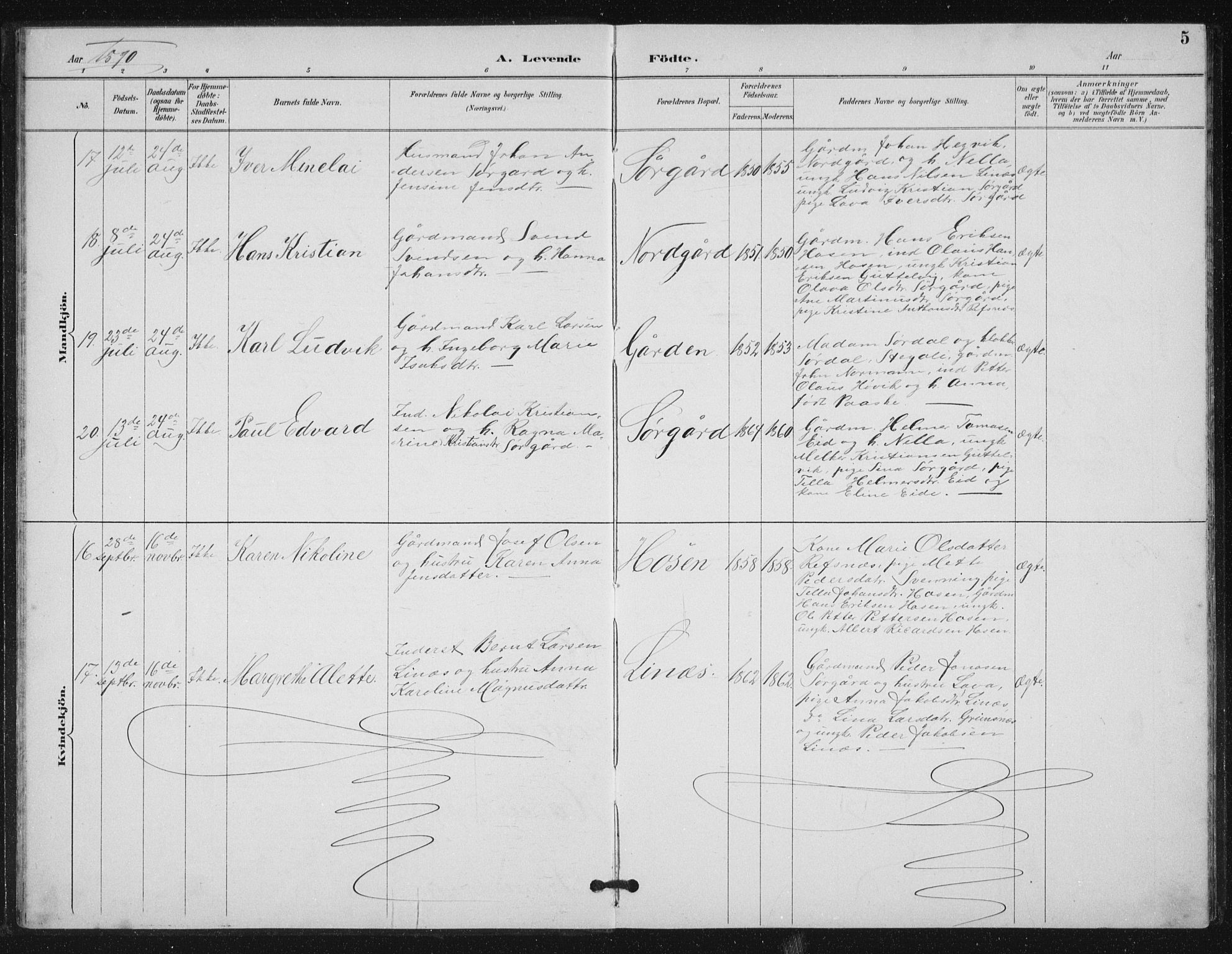 Ministerialprotokoller, klokkerbøker og fødselsregistre - Sør-Trøndelag, AV/SAT-A-1456/656/L0698: Parish register (copy) no. 656C04, 1890-1904, p. 5