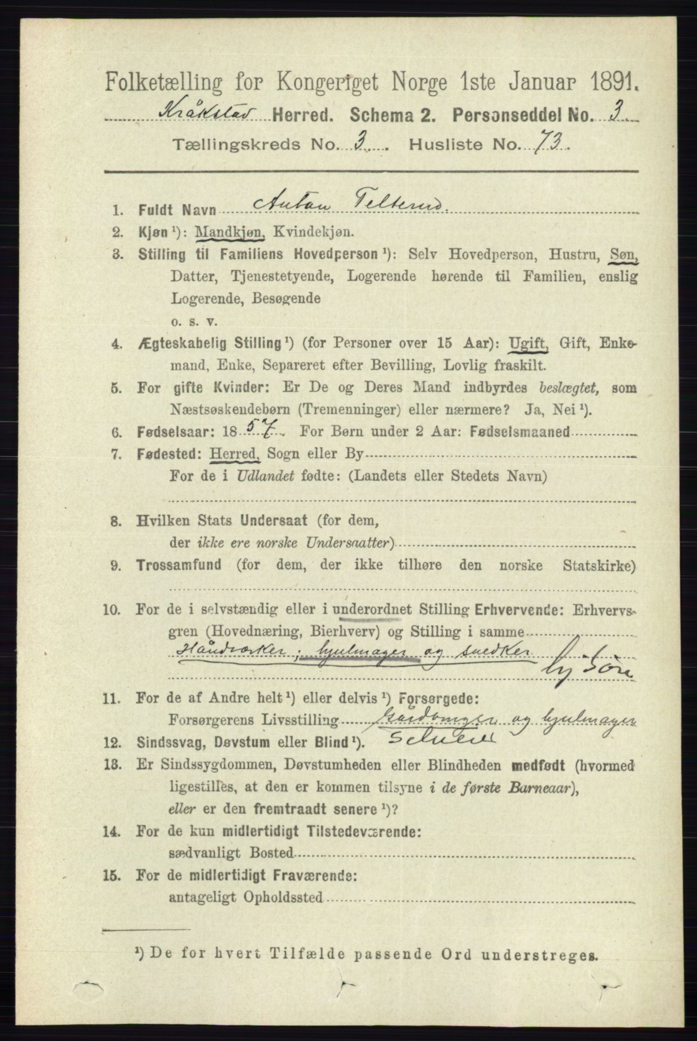 RA, 1891 census for 0212 Kråkstad, 1891, p. 1610