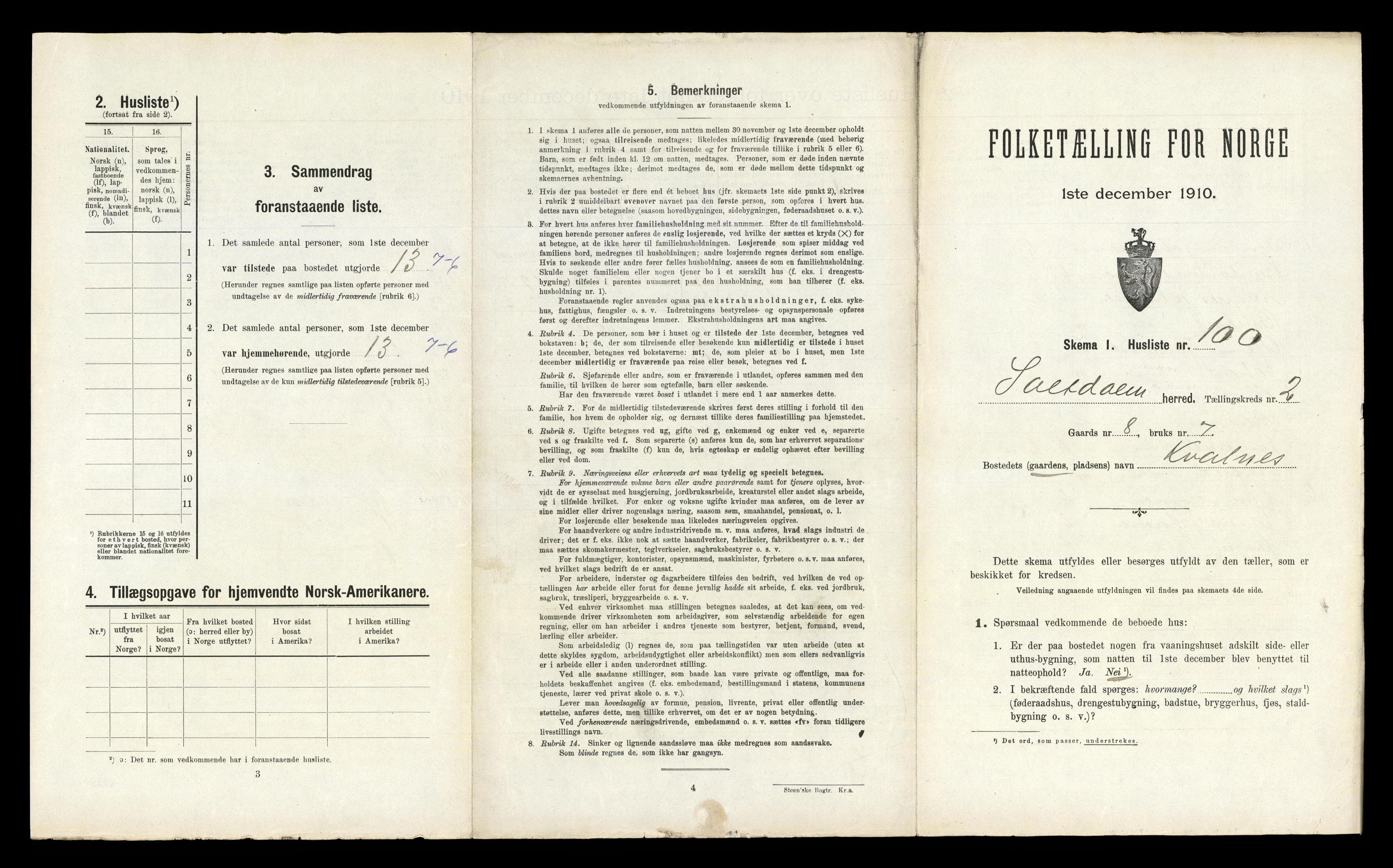 RA, 1910 census for Saltdal, 1910, p. 465