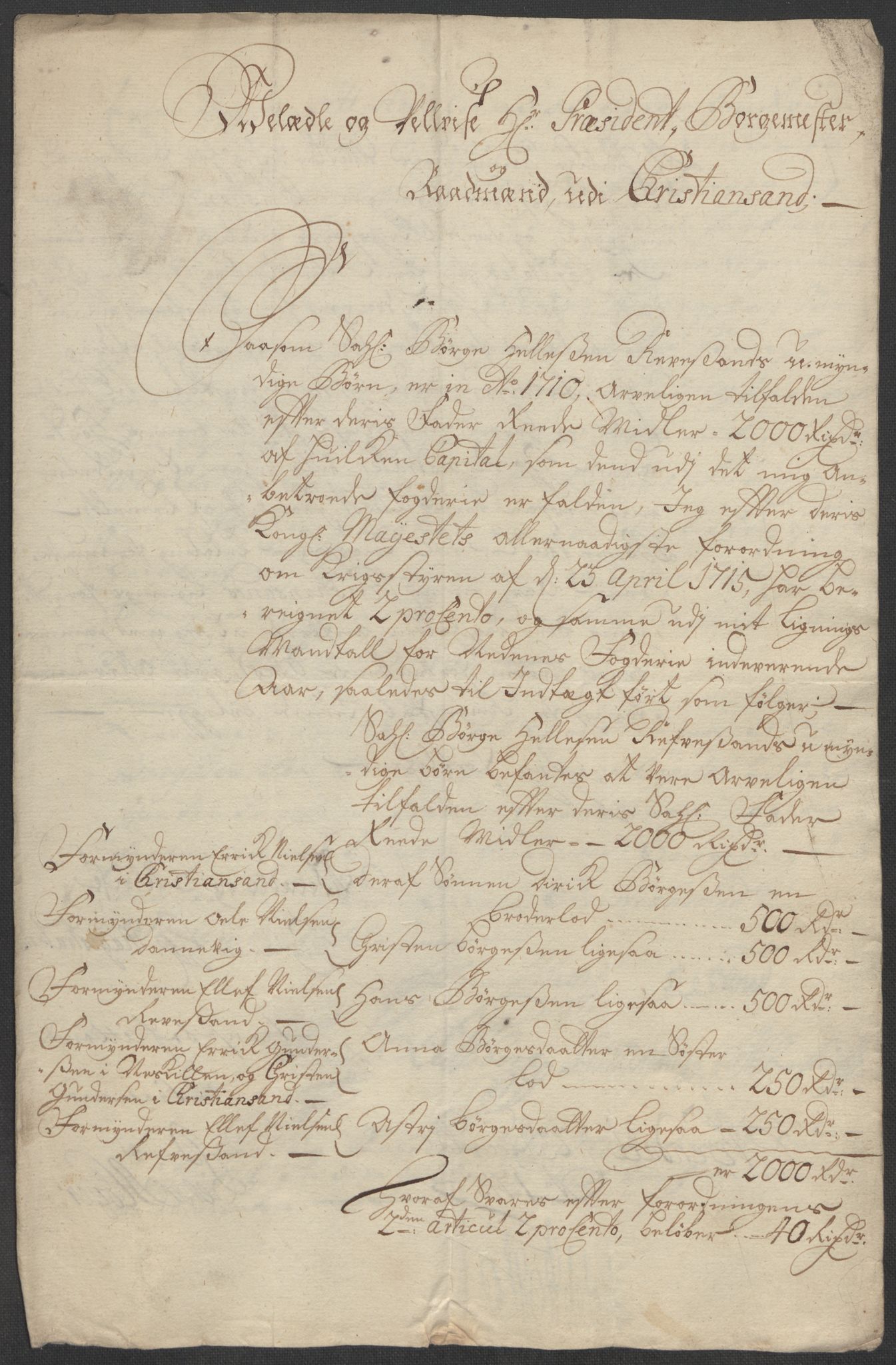 Rentekammeret inntil 1814, Reviderte regnskaper, Fogderegnskap, AV/RA-EA-4092/R39/L2323: Fogderegnskap Nedenes, 1715, p. 122