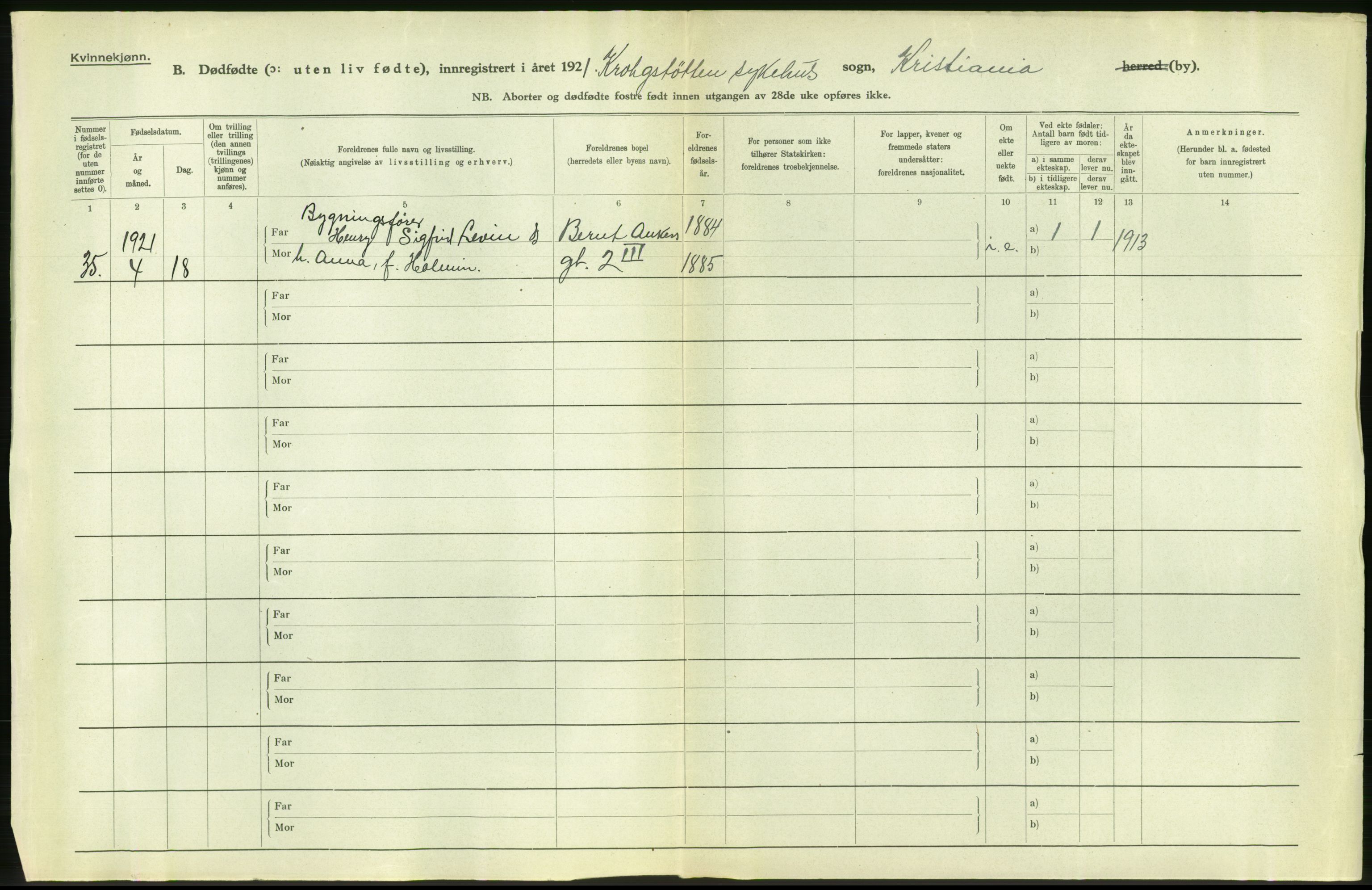 Statistisk sentralbyrå, Sosiodemografiske emner, Befolkning, RA/S-2228/D/Df/Dfc/Dfca/L0013: Kristiania: Døde, dødfødte, 1921, p. 604