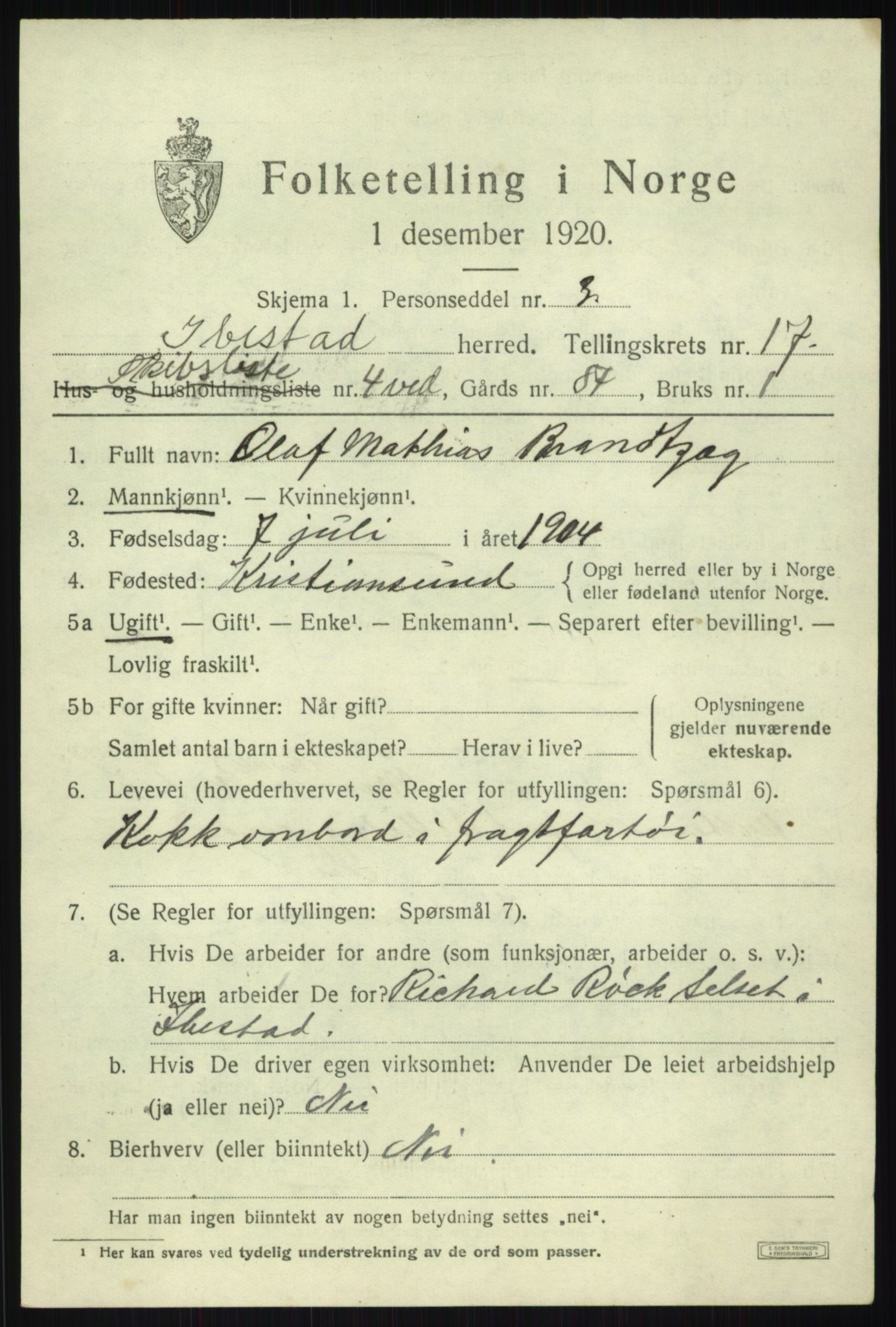 SATØ, 1920 census for Ibestad, 1920, p. 9783