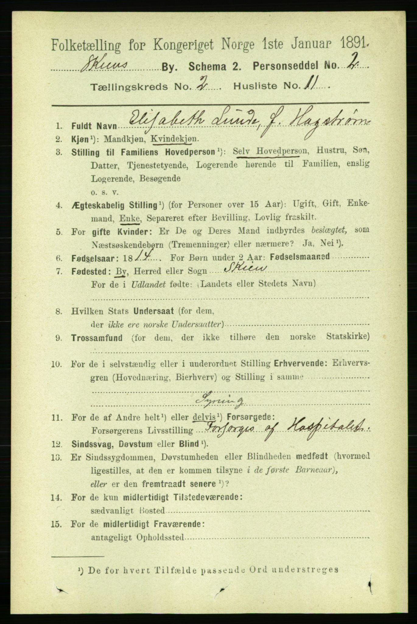 RA, 1891 census for 0806 Skien, 1891, p. 2408