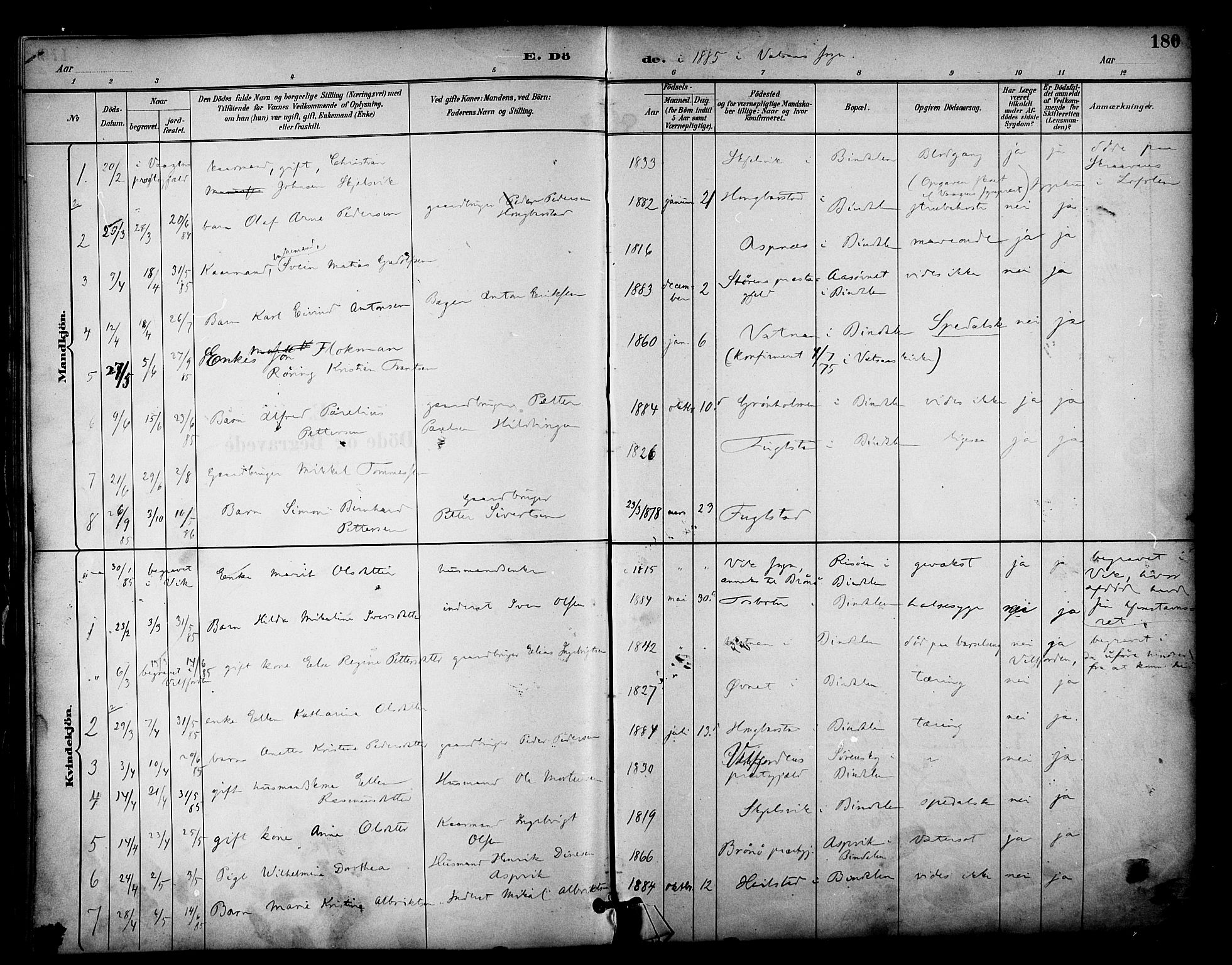 Ministerialprotokoller, klokkerbøker og fødselsregistre - Nordland, AV/SAT-A-1459/810/L0150: Parish register (official) no. 810A10 /1, 1884-1895, p. 180