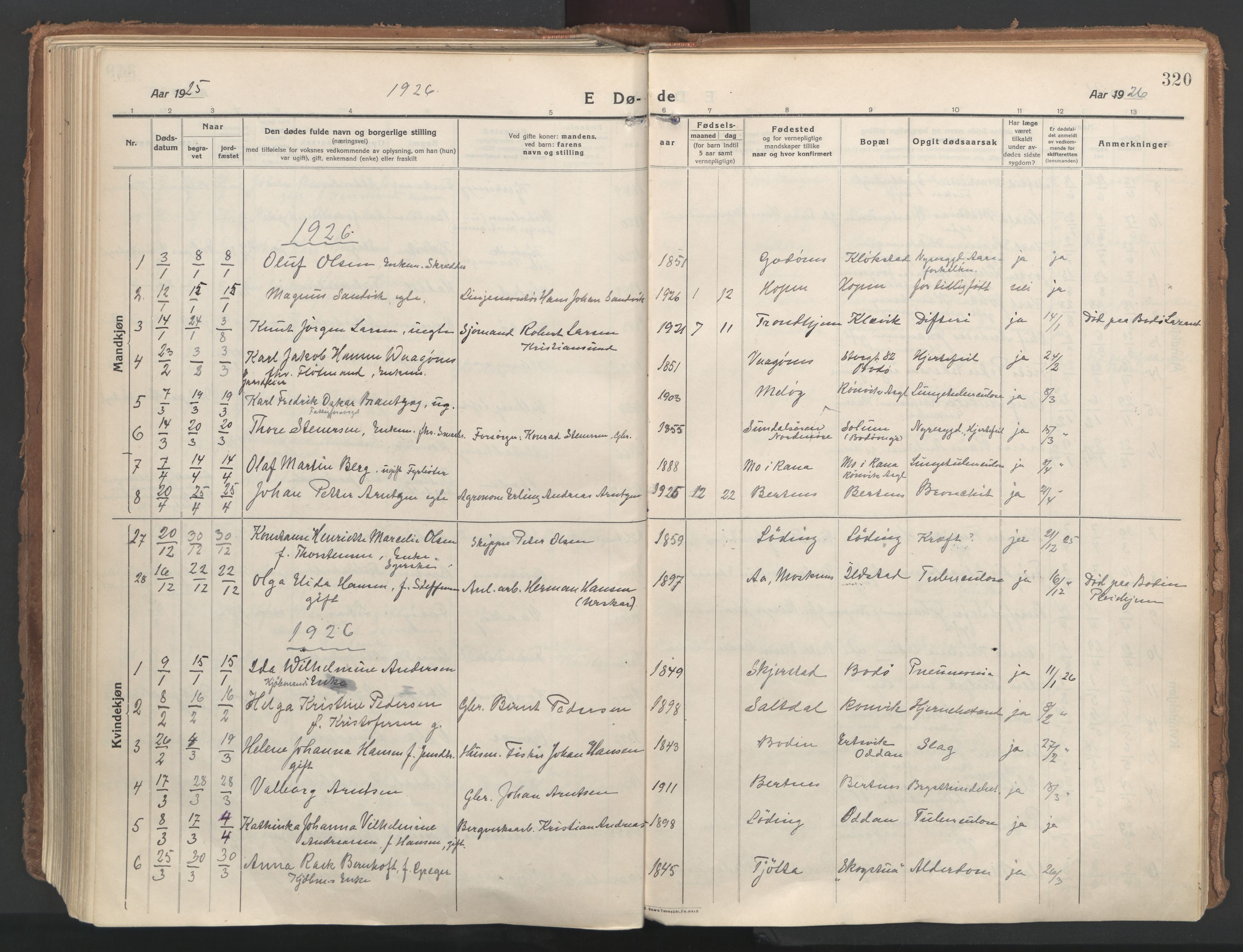 Ministerialprotokoller, klokkerbøker og fødselsregistre - Nordland, SAT/A-1459/802/L0060: Parish register (official) no. 802A07, 1916-1933, p. 320