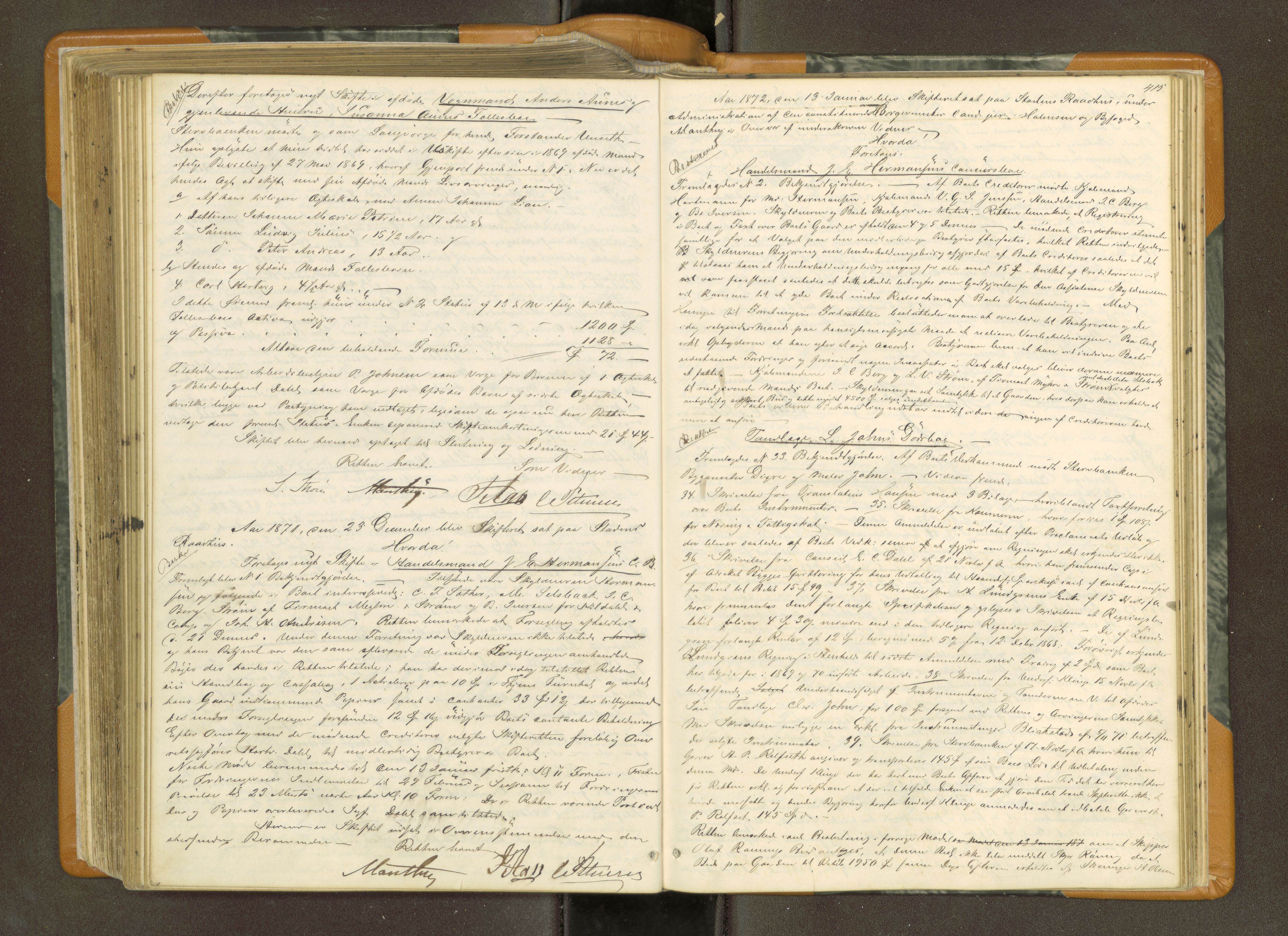 Trondheim byfogd, AV/SAT-A-0003/1/3/3B/L0007: Skiftebehandlingsprotokoll (u/ register) U, 1863-1874, p. 415